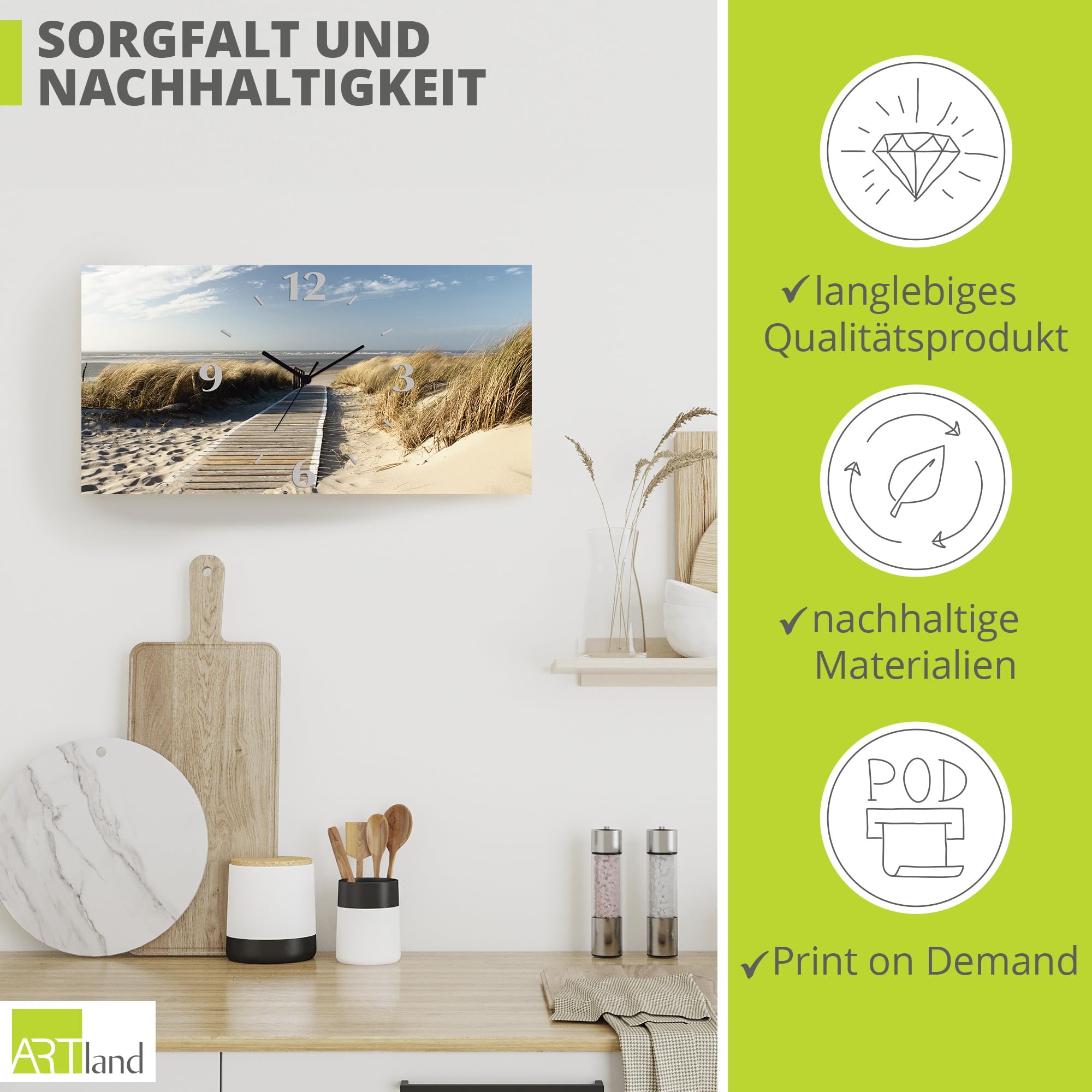 artland-wanduhren-strand-quarzuhr-50x25-cm-lautlos-meer image 5