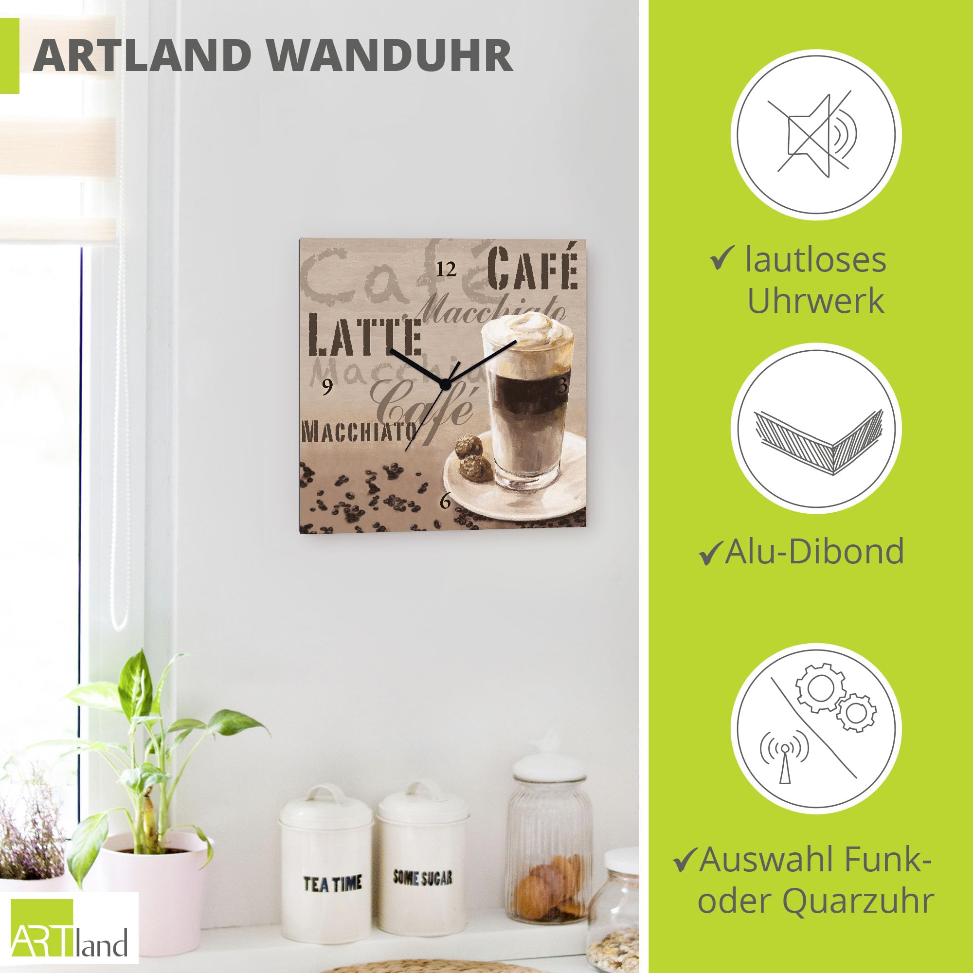 artland-wanduhren-quarzuhr-wanduhr-alu-30x30-kaffee-braun-lautlos image 2