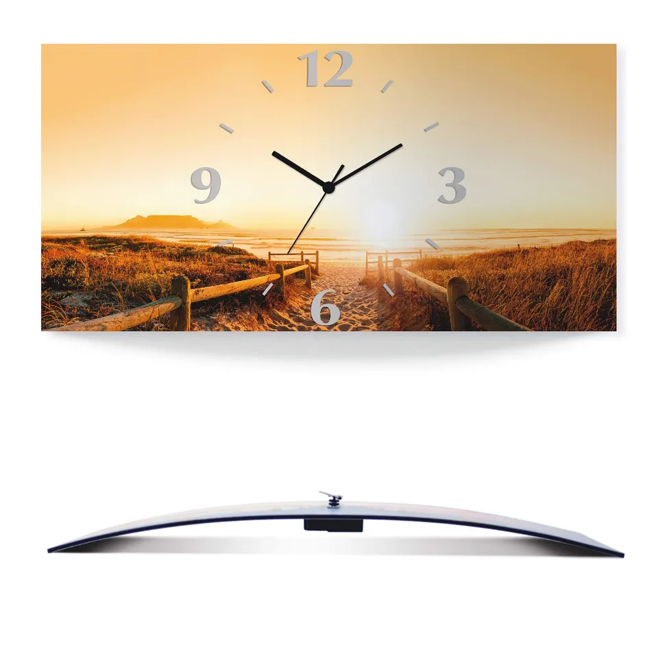 artland-wanduhren-funkuhr-60x30-cm-strand-meer-sunset-s7lc image 1
