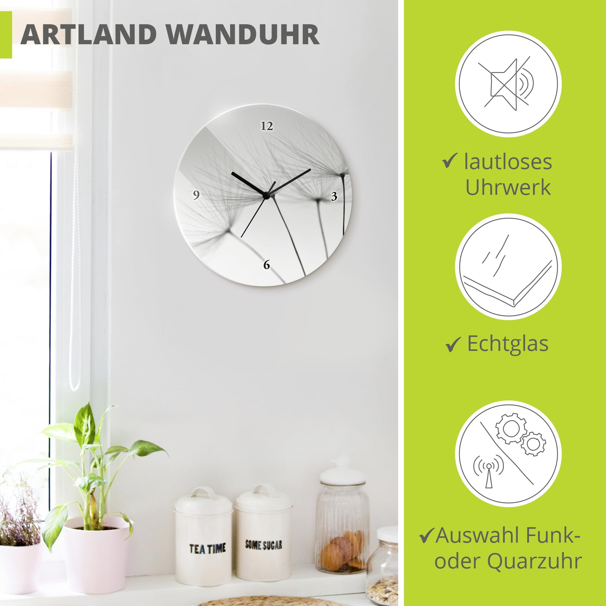 artland-wanduhren-pusteblume-funkuhr-30-cm-glas-blumen image 2