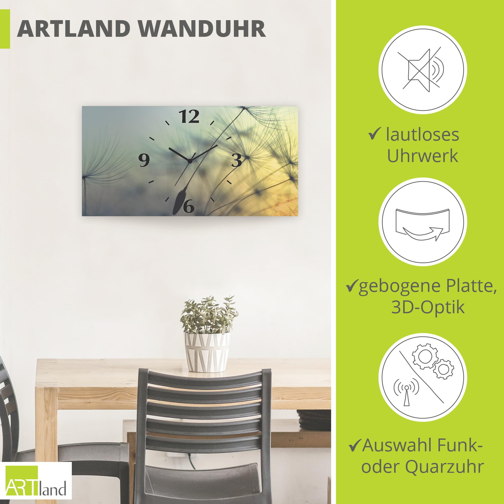 artland-wanduhren-funkuhr-50x25-cm-pusteblume-natur-t5xl image 2