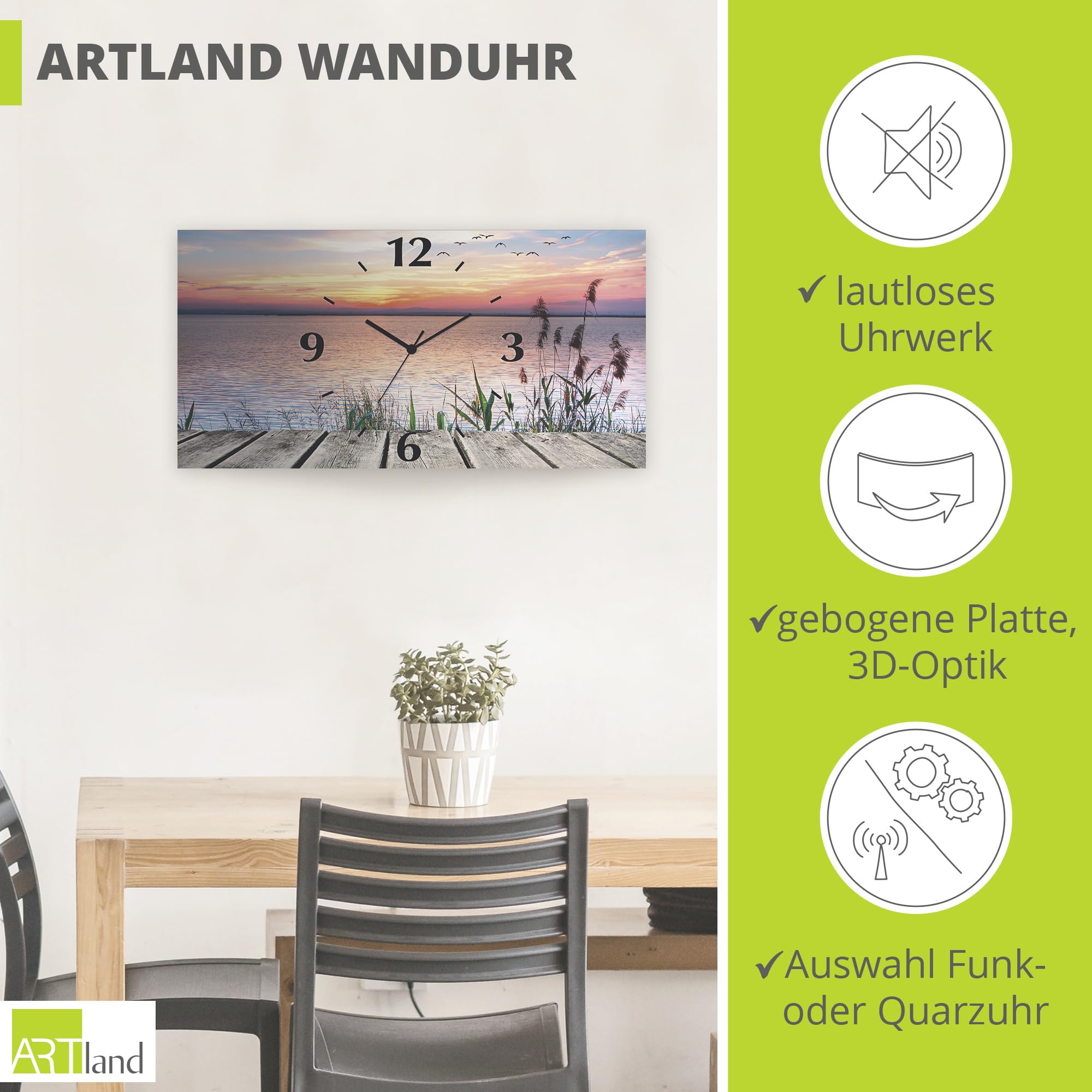 artland-wanduhren-quarzuhr-50x25-cm-lautlos-sonnenuntergang image 2