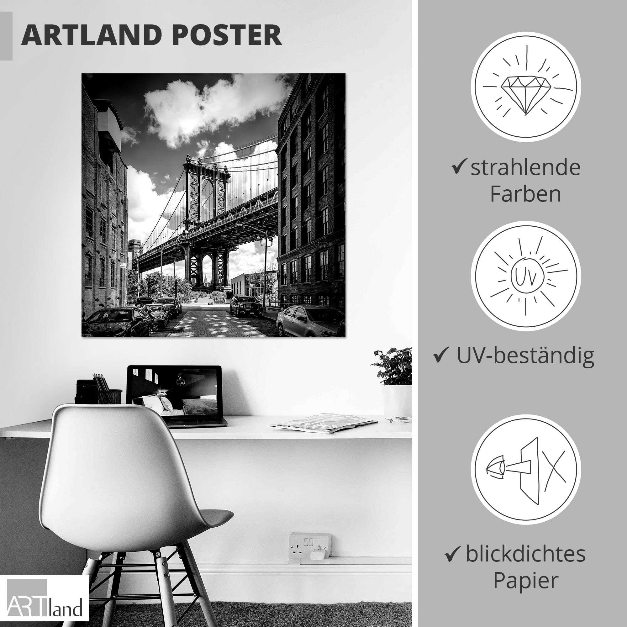 artland-manhattan-bridge-poster-70x70-cm-schwarz-wei image 3