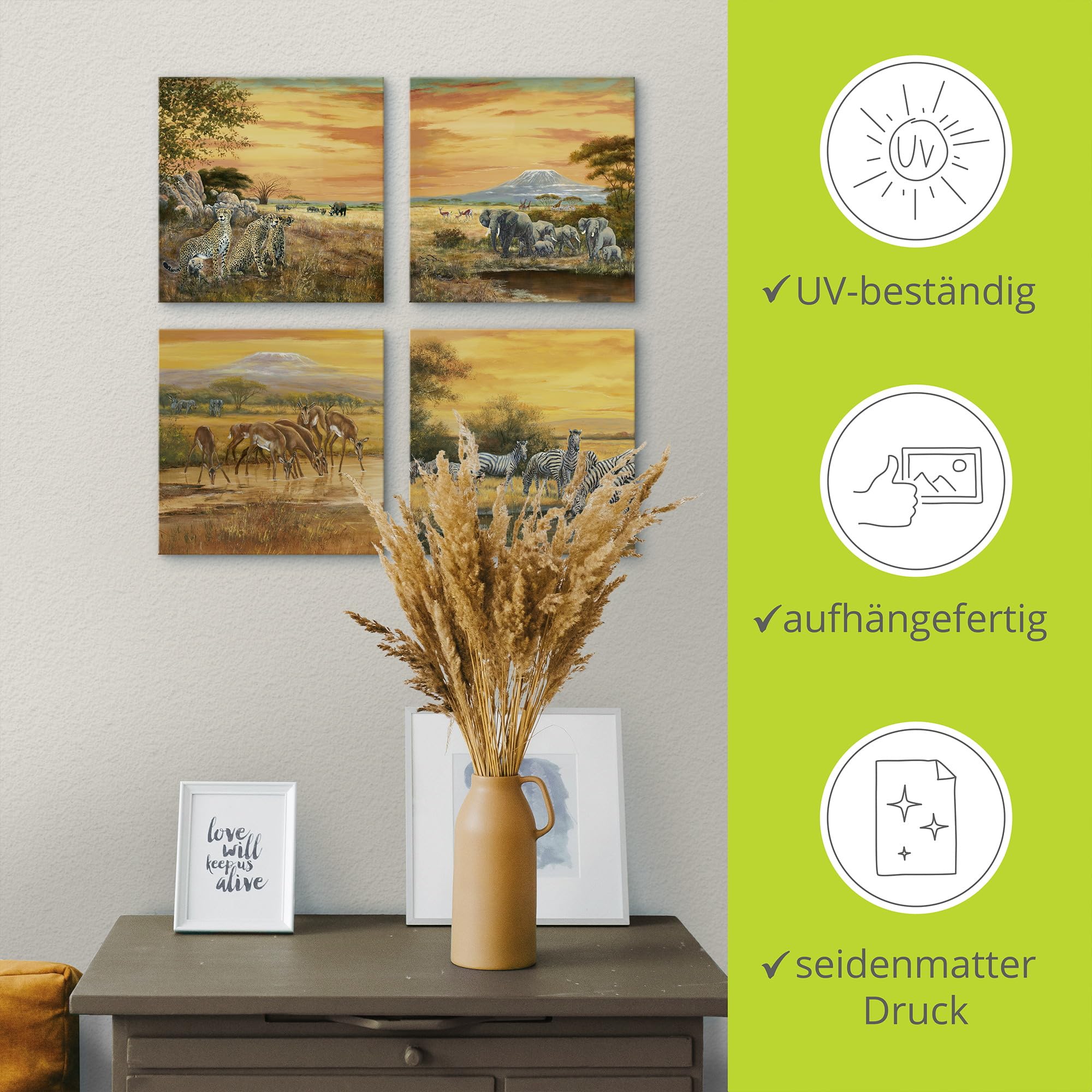 artland-afrika-leinwandbild-4er-set-30x30-cm-tiere-steppe image 3