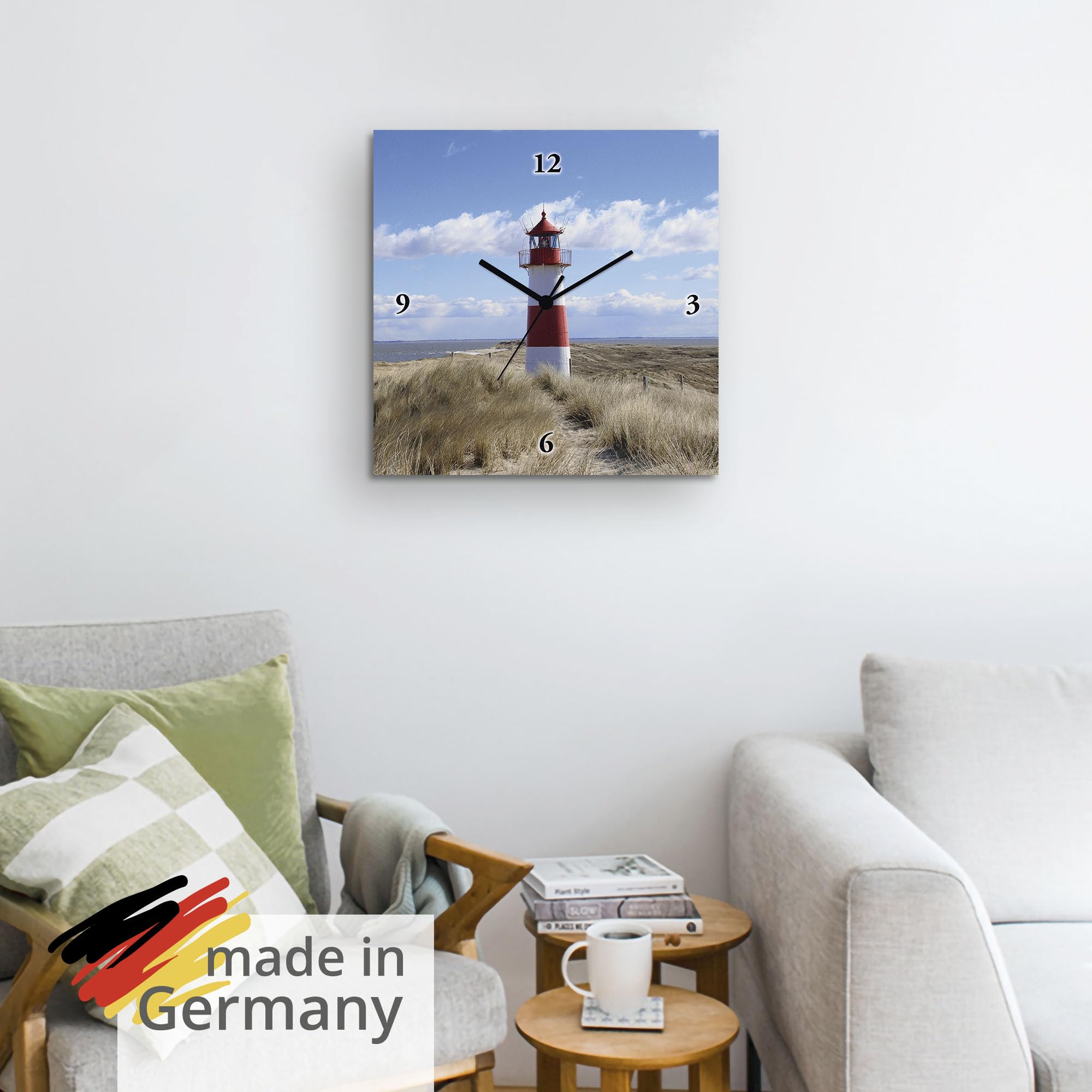 artland-wanduhren-funkuhr-30x30-strand-leuchtturm-rot-wei image 6