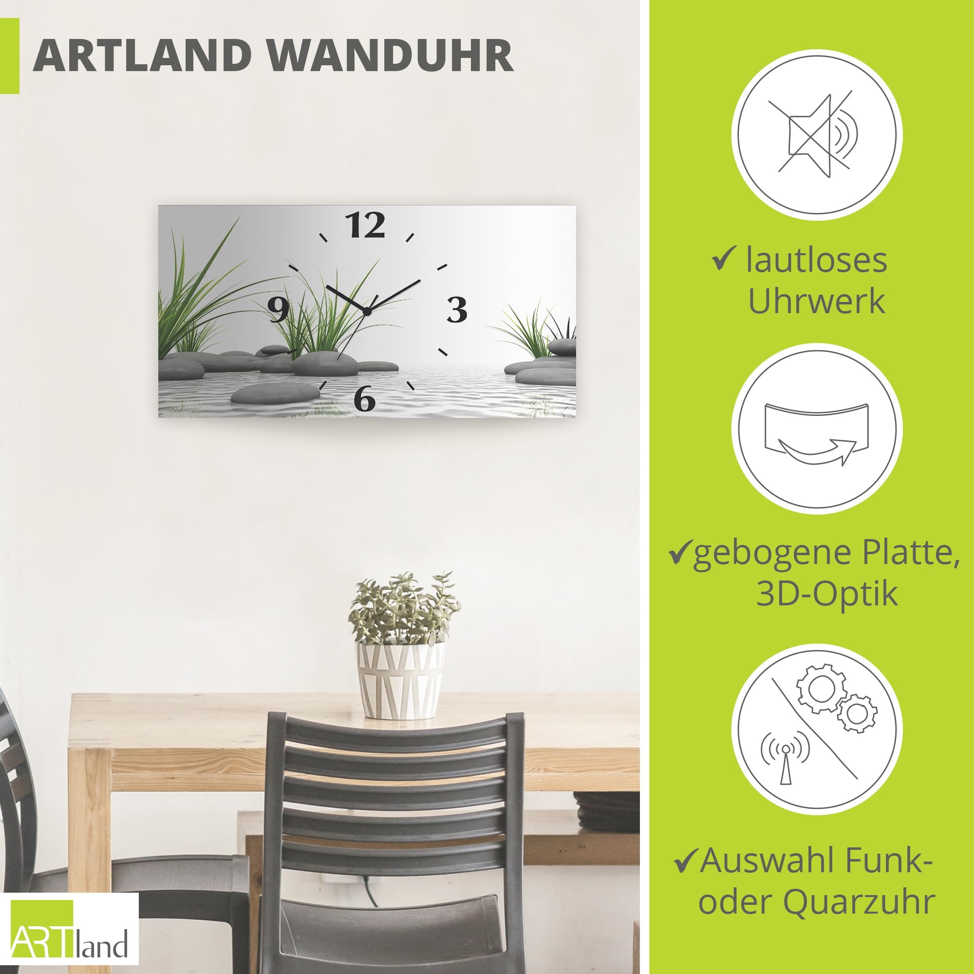 artland-wanduhren-quarzuhr-60x30-cm-zen-steine-lautlos image 2