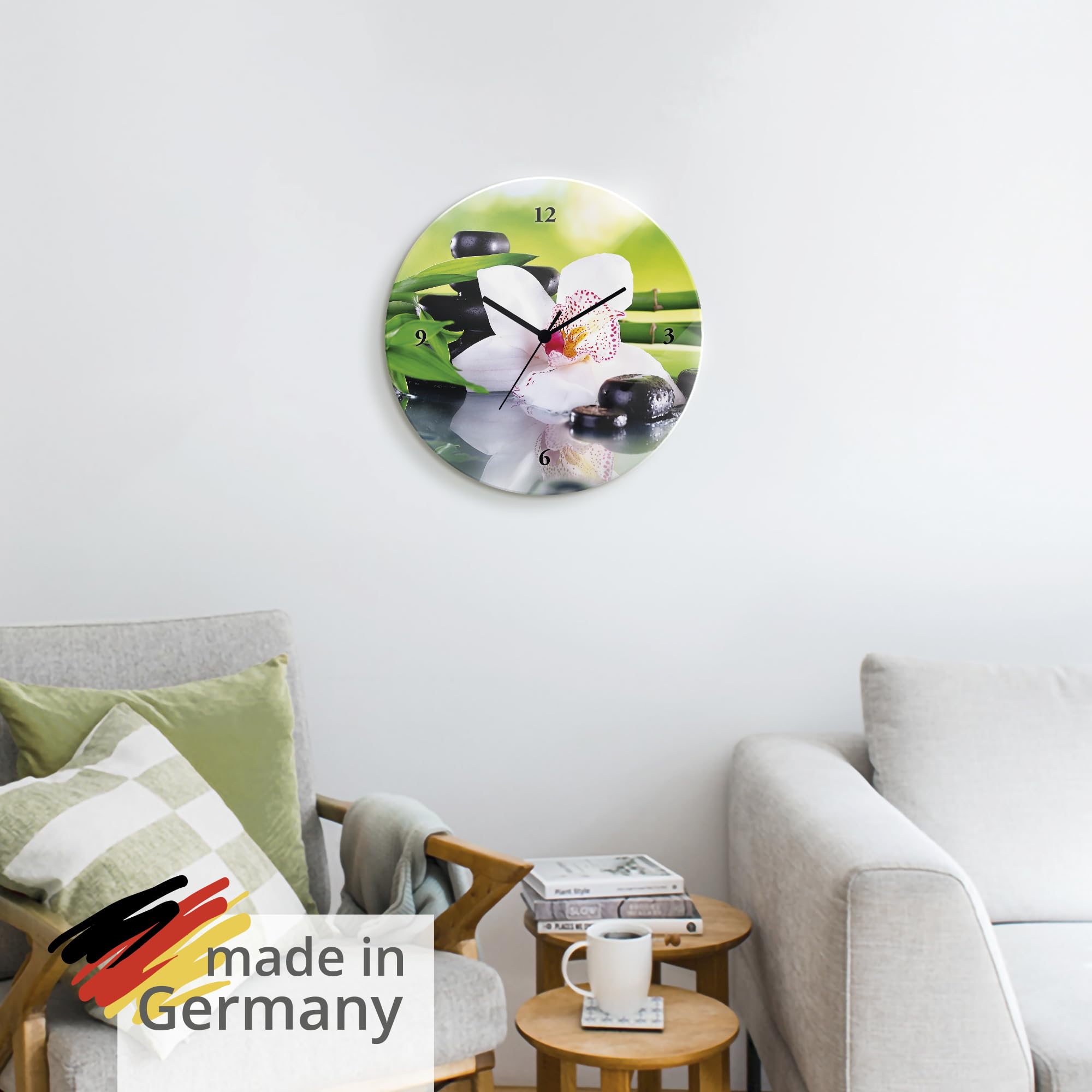 artland-t9iq-wanduhr-rund-30-cm-glas-funkuhr-orchidee-zen image 6