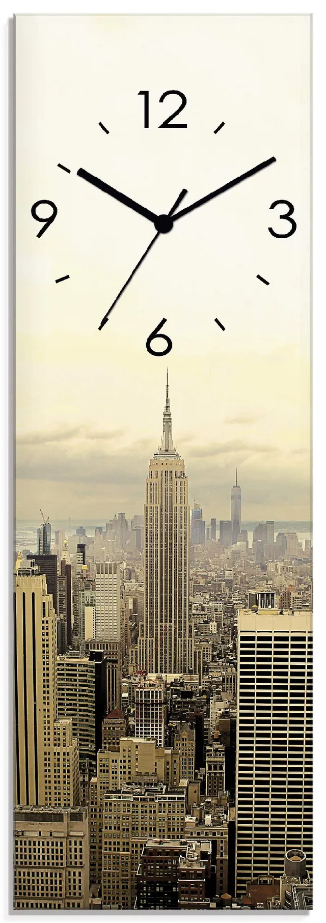 artland-wanduhren-skyline-manhattan-glas-wanduhr-20x60-lautlos image 1