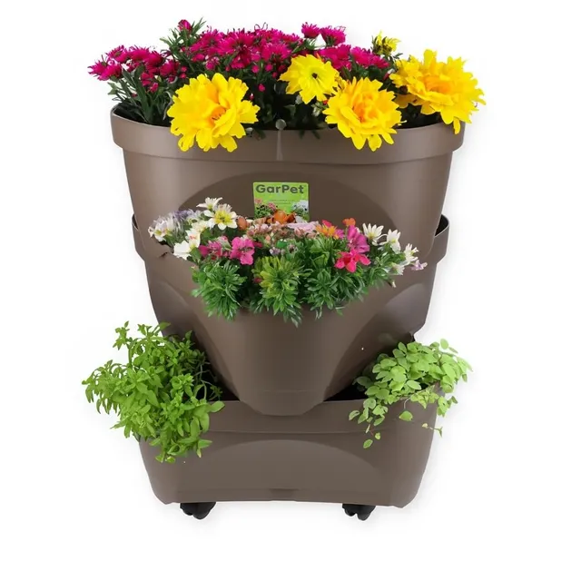 garpet-garten-erdbeertopf-pflanzturm-taupe-3-ebenen-rollen image 1