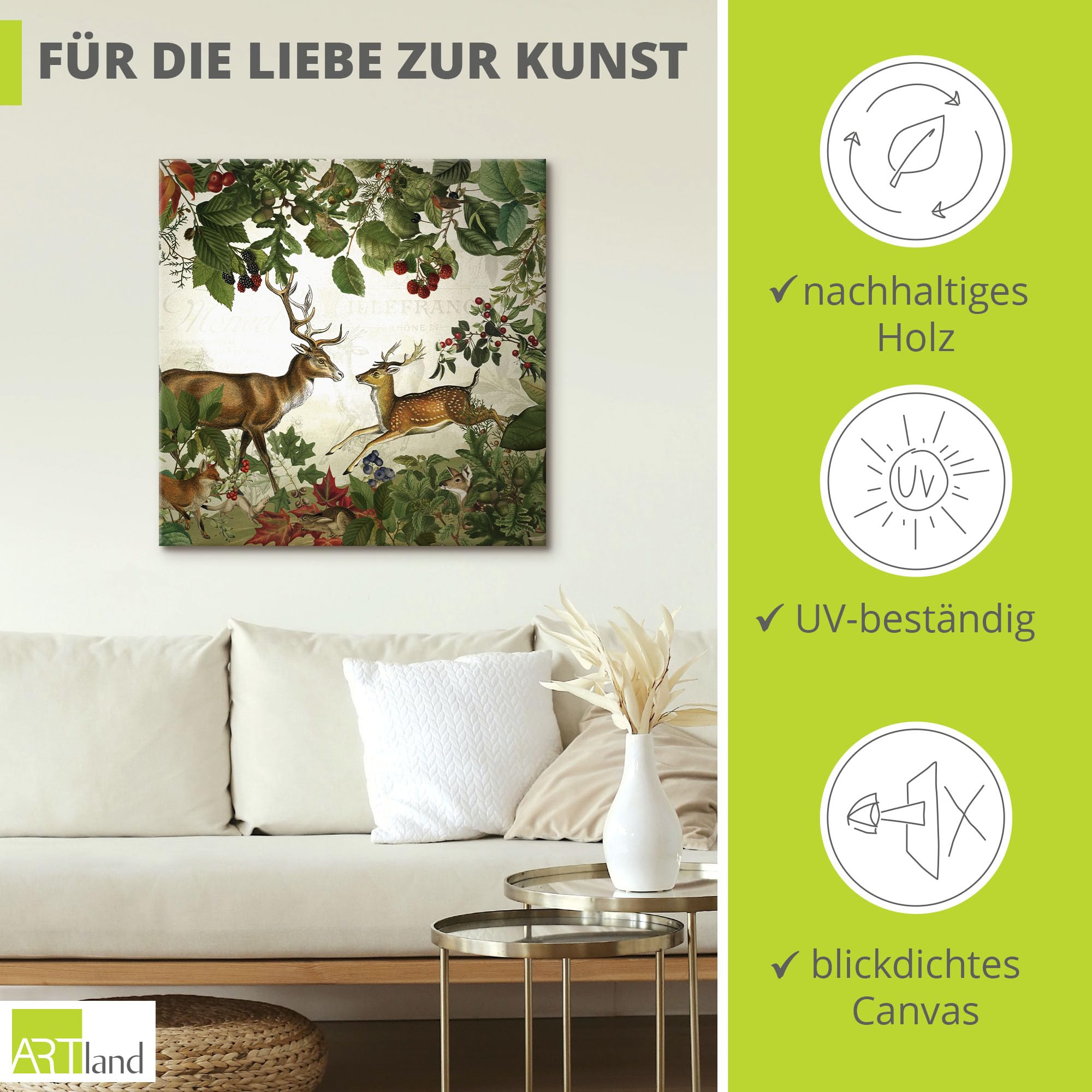 artland-leinwandbild-u5gx-hirsch-wald-40x40-cm-canvas image 2