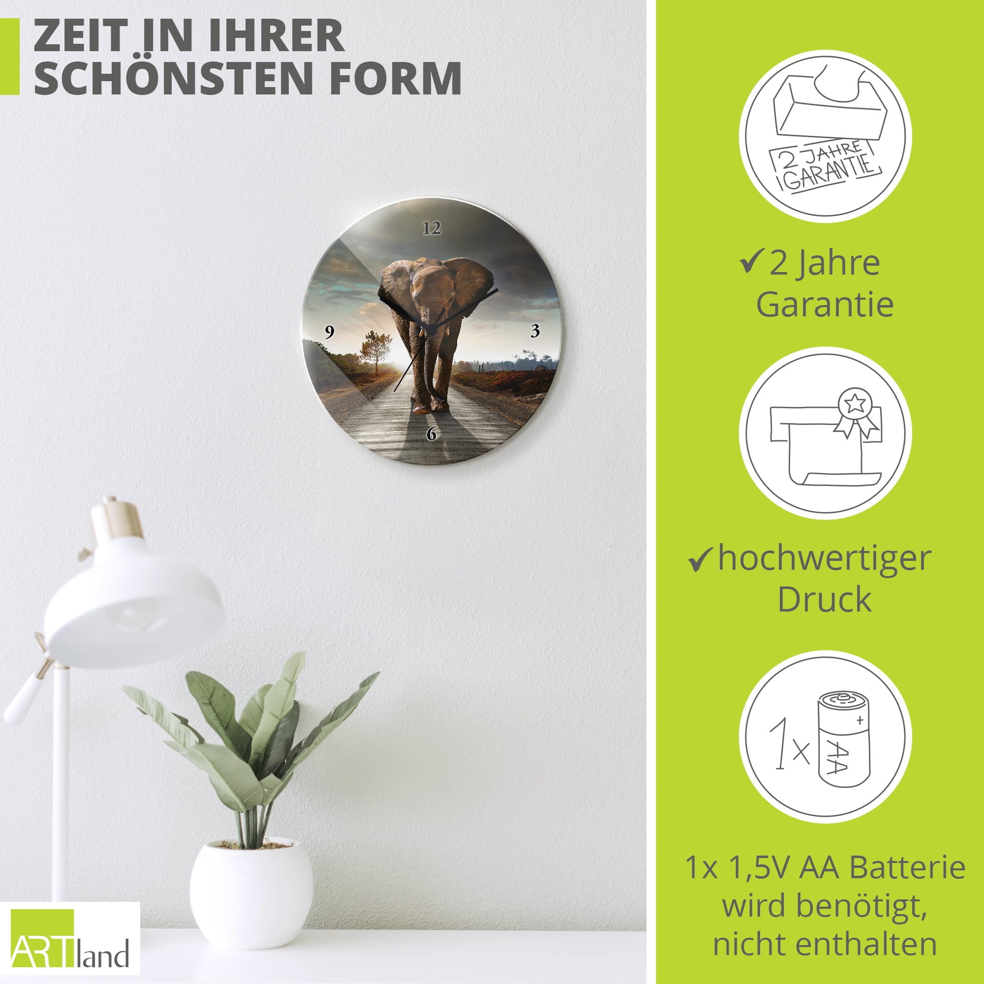 artland-wanduhren-funkuhr-elefant-30cm-glas-lautlos image 3