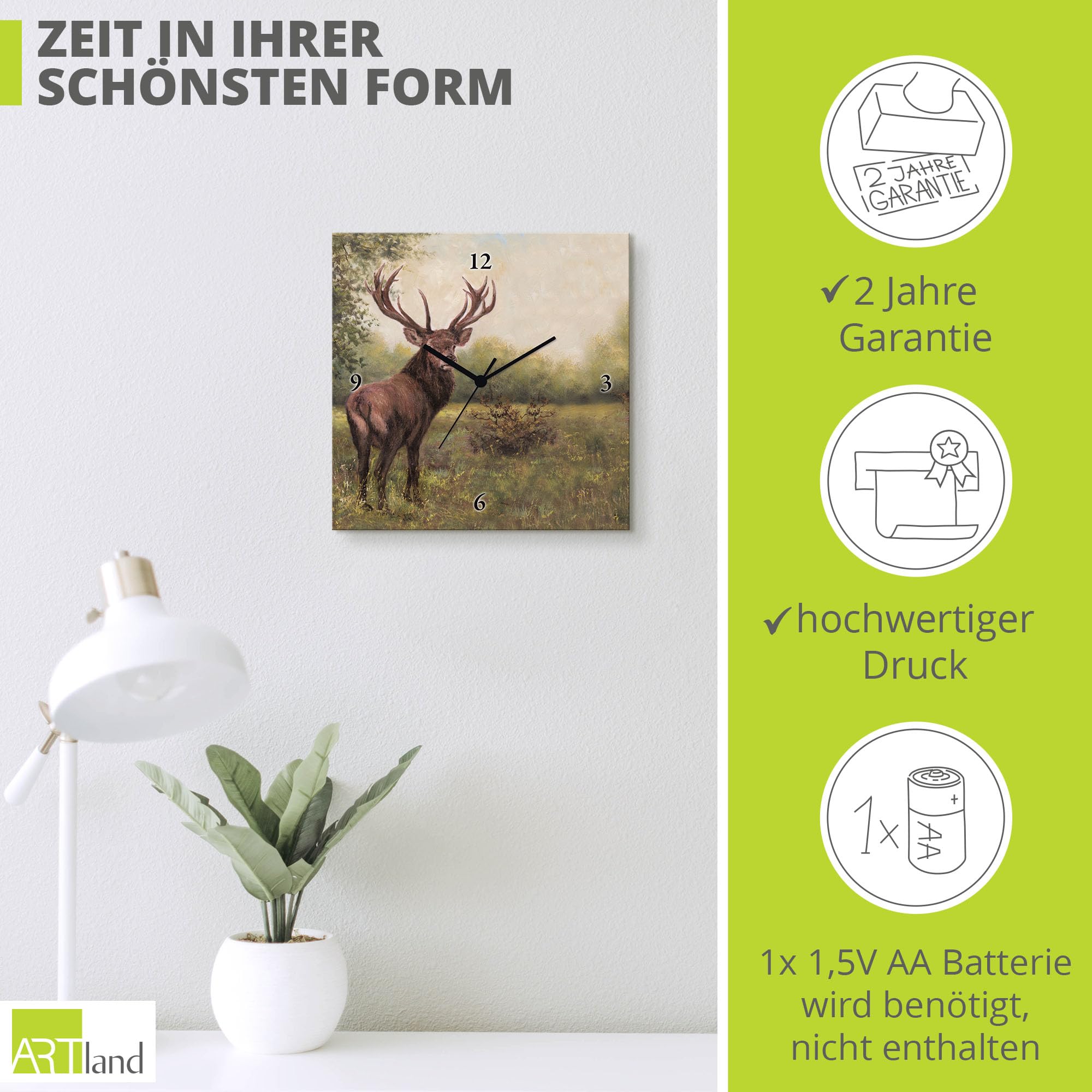 artland-wanduhren-t9rb-wanduhr-30x30-cm-hirsch-lautlos image 3