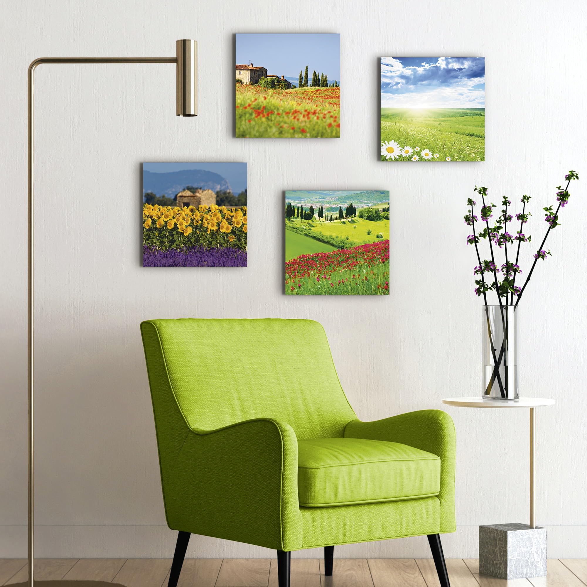 artland-leinwandbilder-blumenfelder-leinwandbild-4tlg-40x40-cm-gr-n image 6