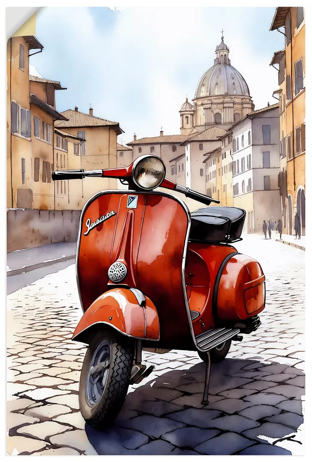 artland-wandaufkleber-vespa-rom-wandtattoo-40x60-cm-rot image 1