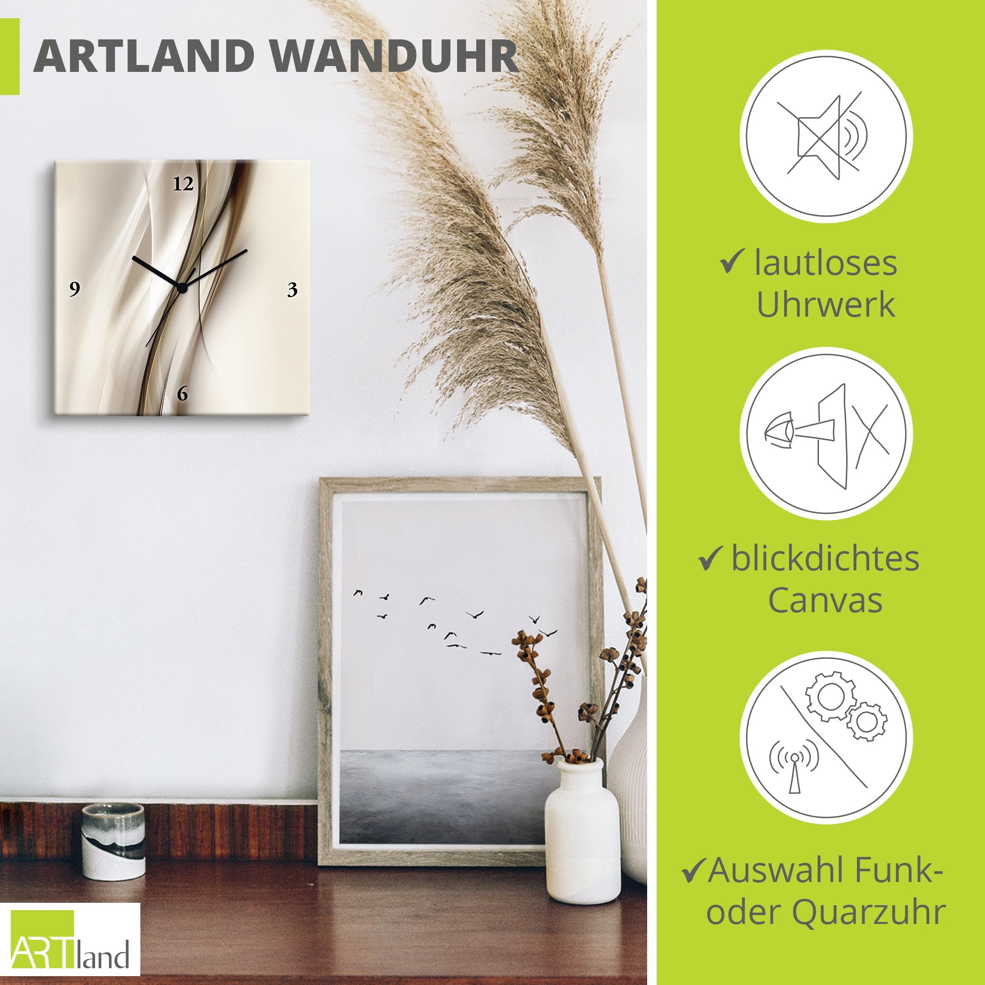 artland-wanduhren-welle-alu-wanduhr-30x30-cm-lautlos-braun image 2