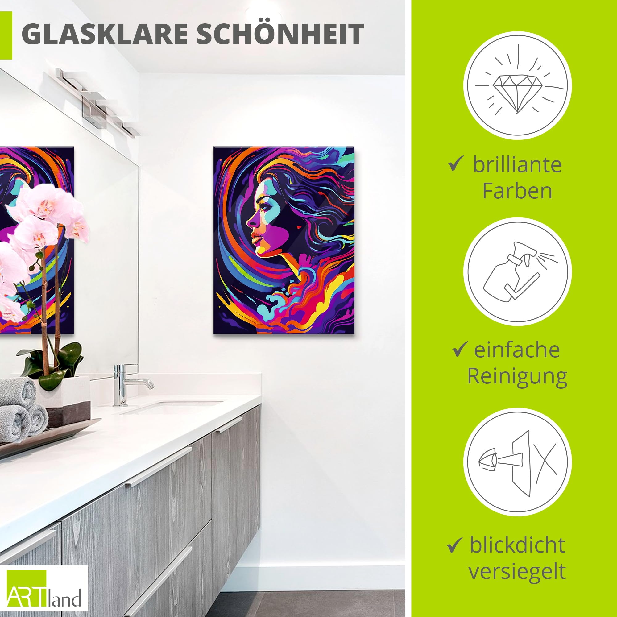 artland-glasbilder-frau-in-bunten-farben-glasbild-60x80-cm-pop-art image 2