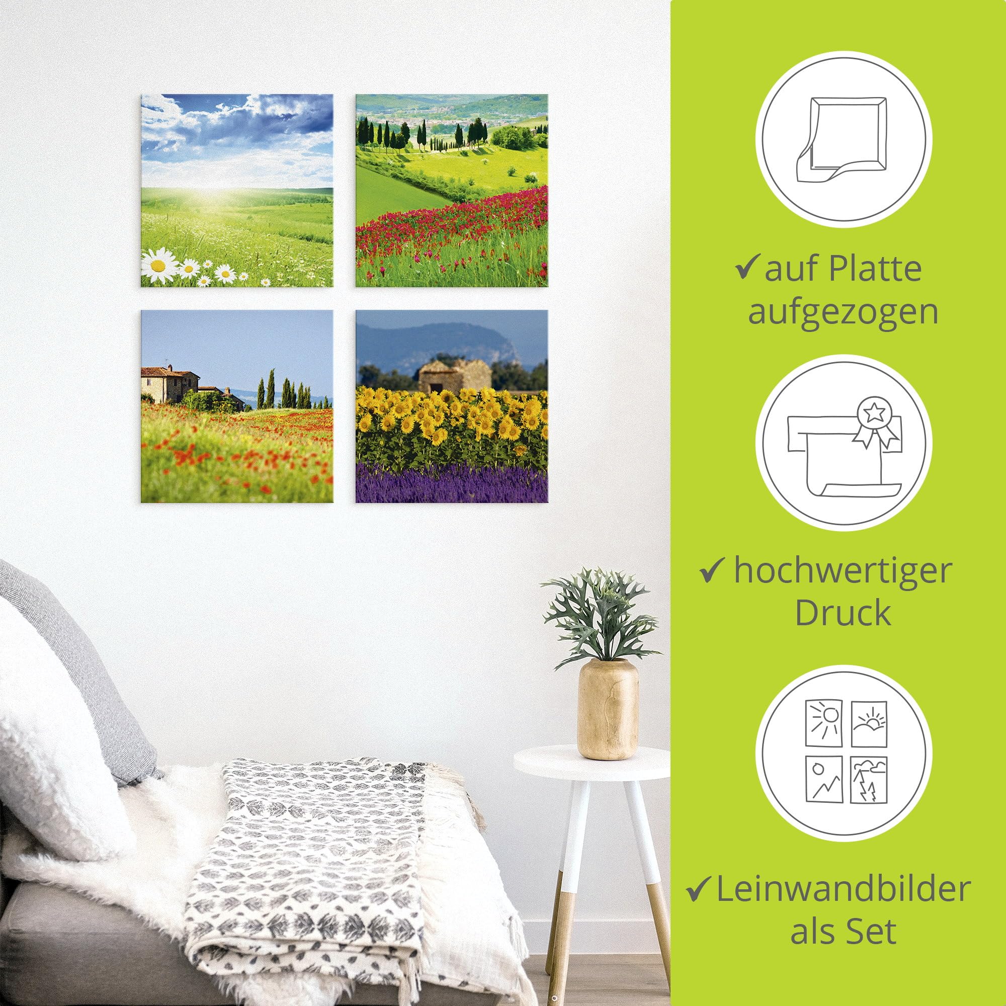 artland-leinwandbilder-blumenfelder-leinwandbild-4tlg-40x40-cm-gr-n image 2