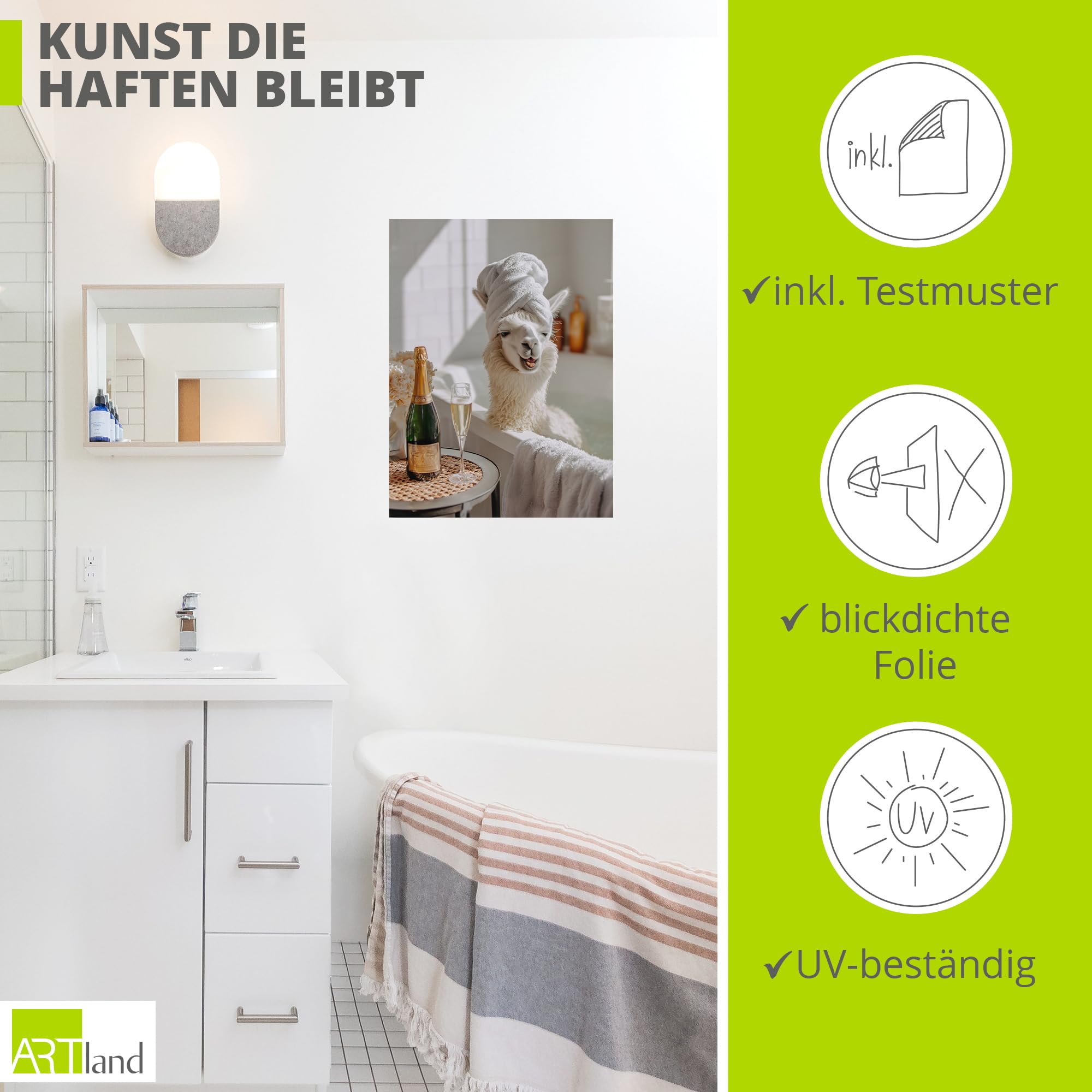 artland-wandaufkleber-u6av-lama-badewanne-wandtattoo-30x40-wei image 2