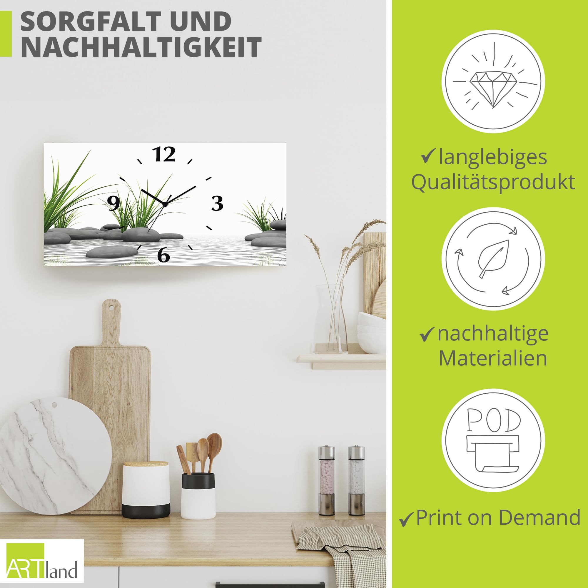 artland-wanduhren-quarzuhr-60x30-cm-zen-steine-lautlos image 5
