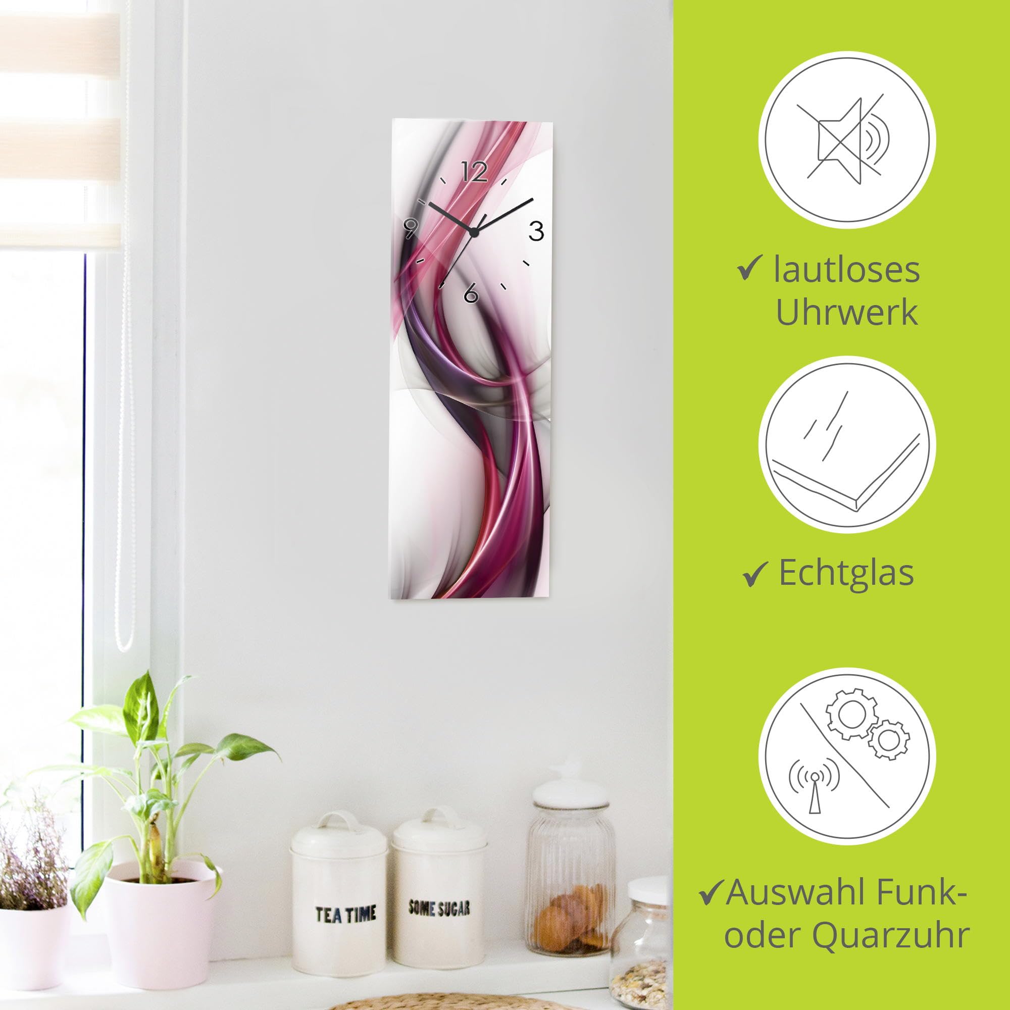 artland-wanduhren-s8ul-glasuhr-20x60-cm-quarzuhr-welle image 2