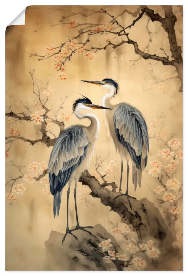 artland-kunstdrucke-kraniche-poster-40x60-cm-hochformat image 1