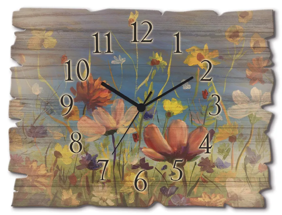 artland-wanduhren-u1qu-wanduhr-40x30-cm-funkuhr-blumenwiese image 1