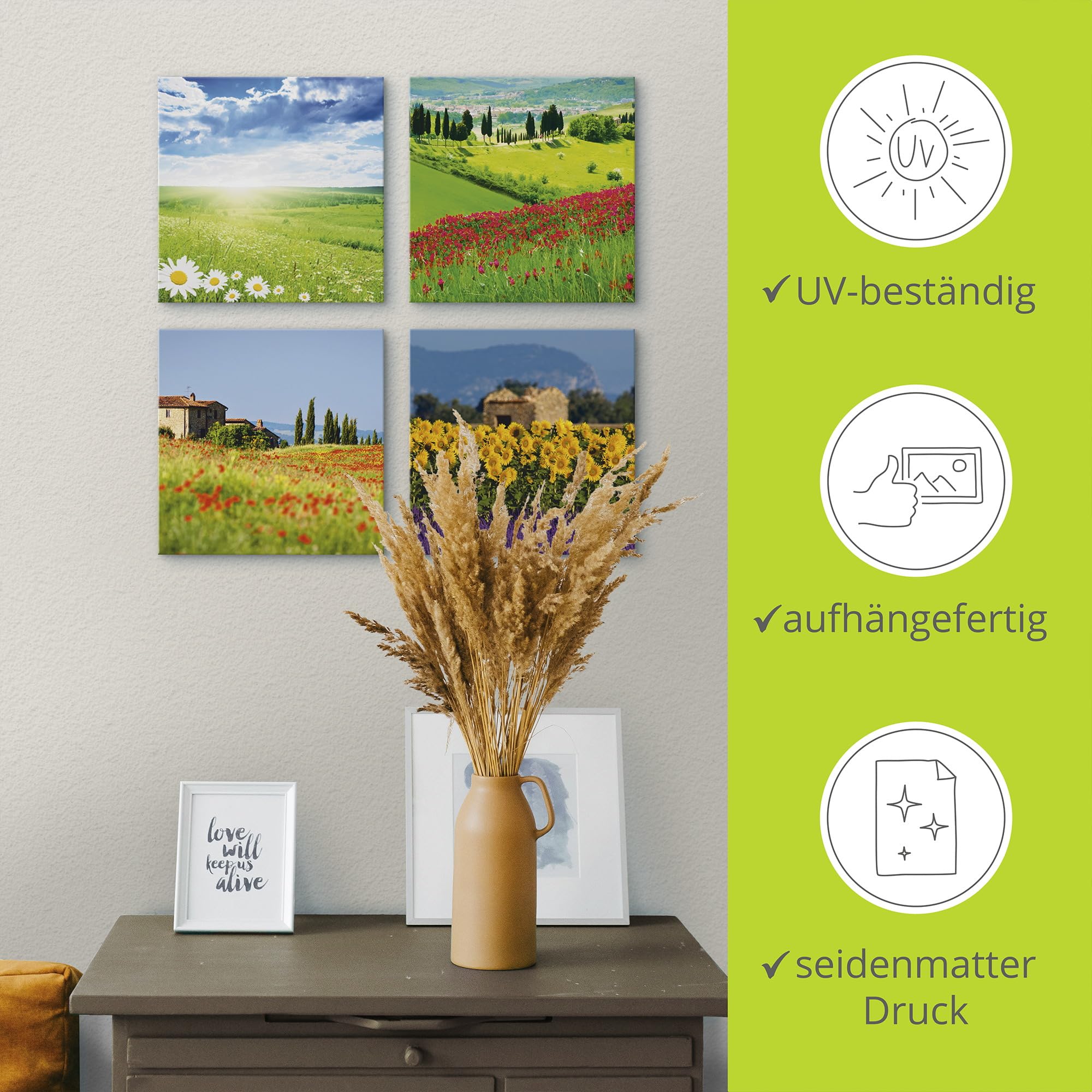 artland-leinwandbilder-blumenfelder-leinwandbild-4tlg-40x40-cm-gr-n image 3