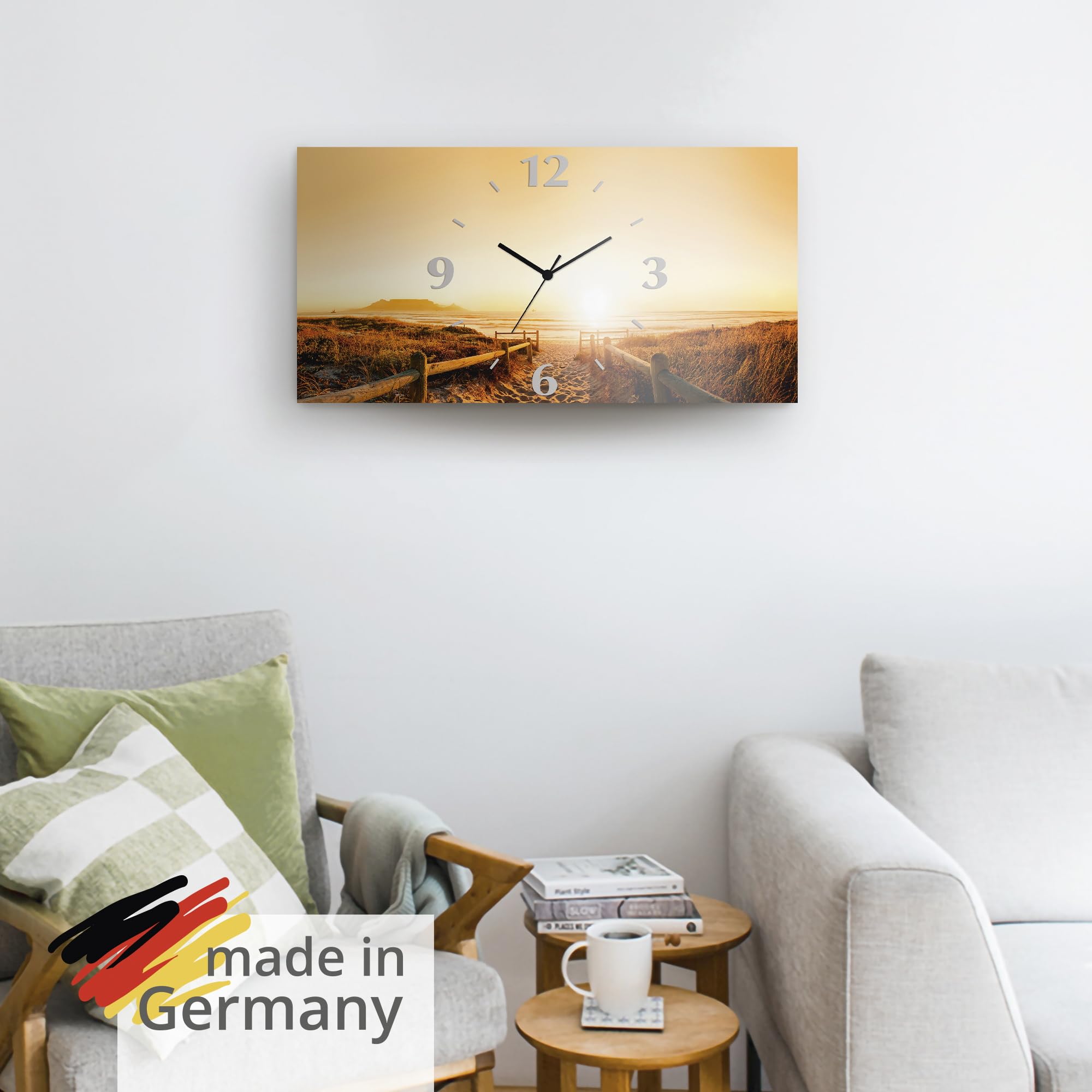 artland-wanduhren-funkuhr-60x30-cm-strand-meer-sunset-s7lc image 6