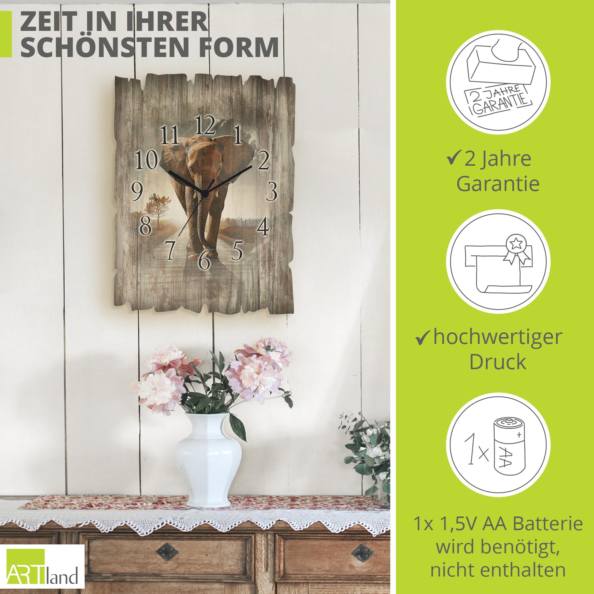 artland-wanduhren-t9qo-wanduhr-30x40-cm-quarzuhr-elefant image 3