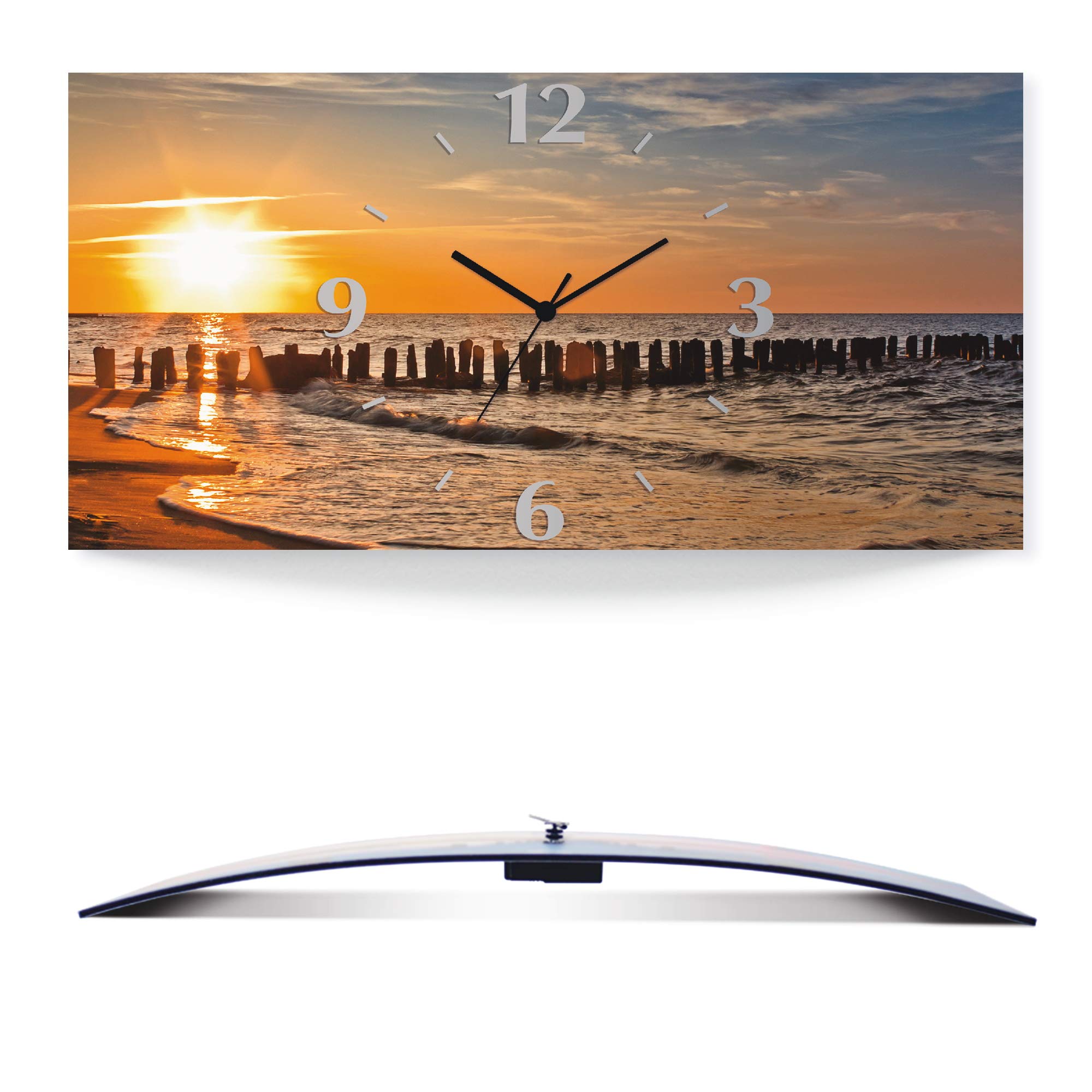 artland-wanduhren-funkuhr-50x25-strand-meer-sonnenuntergang image 1