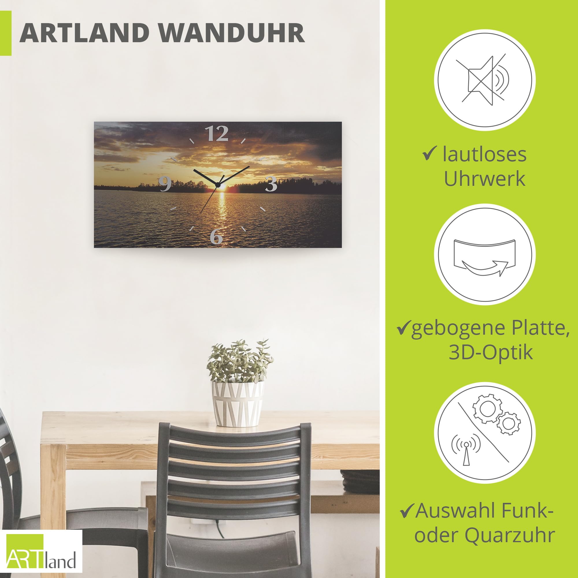 artland-wanduhren-funkuhr-wanduhr-60x30-cm-sonnenuntergang-see image 2