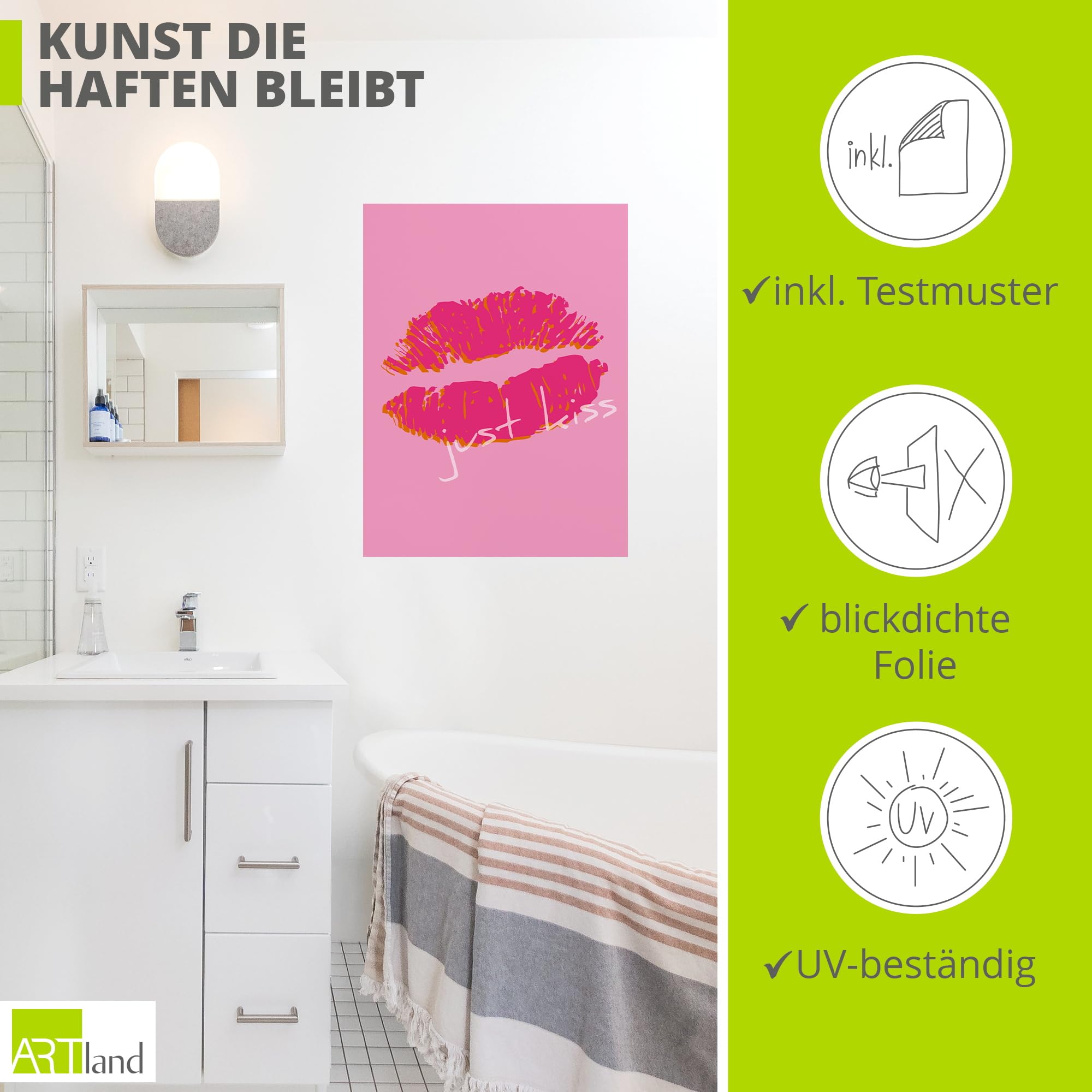 artland-wandaufkleber-just-kiss-wandtattoo-45x60-cm-pink image 2