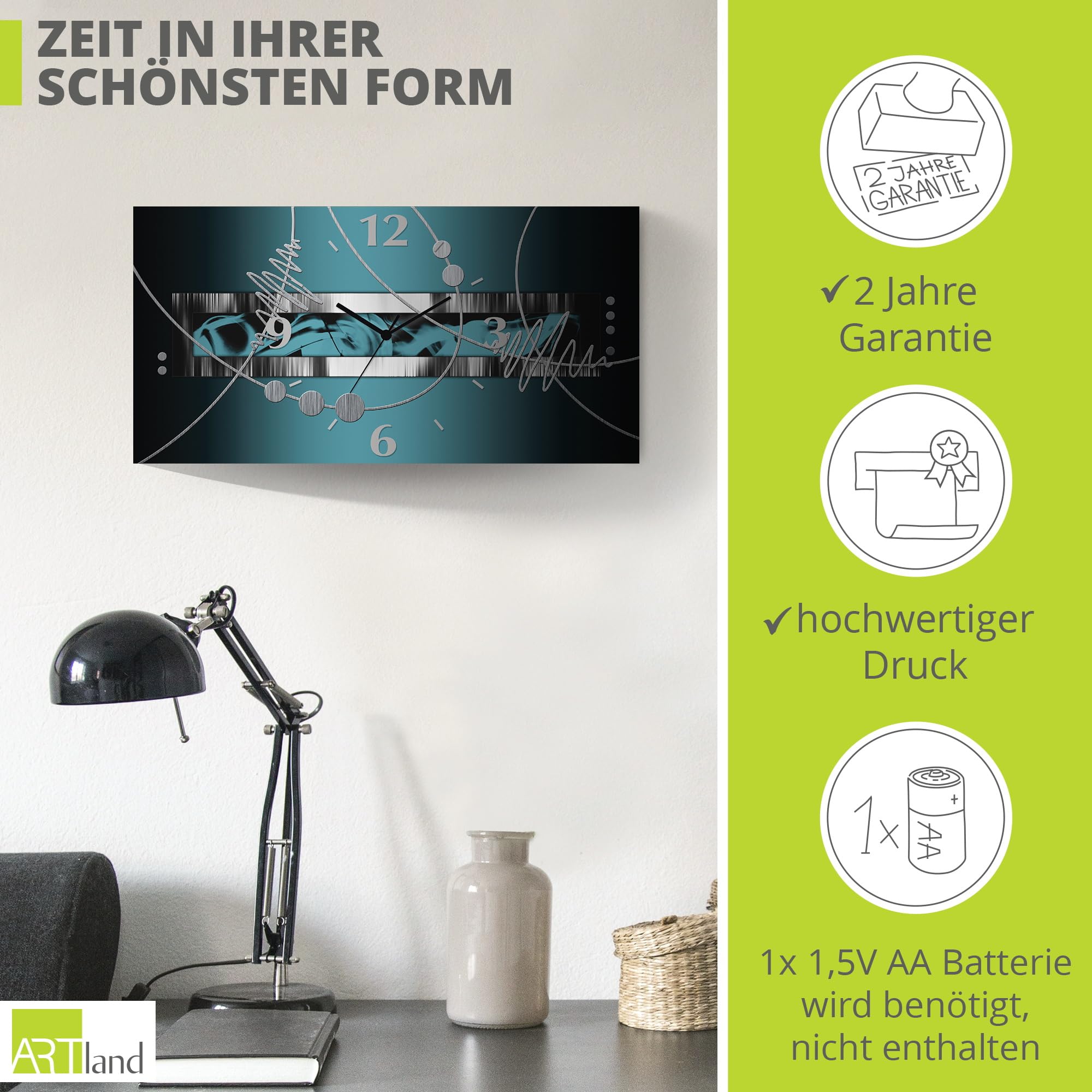 artland-wanduhren-quarzuhr-wanduhr-50x25-cm-3d-abstrakt image 3
