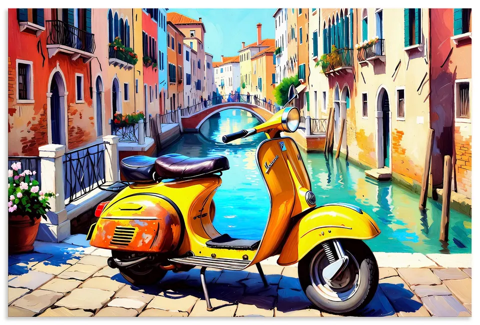 artland-alubilder-u6fj-bunt-alubild-90x60-cm-vespa-venedig image 1