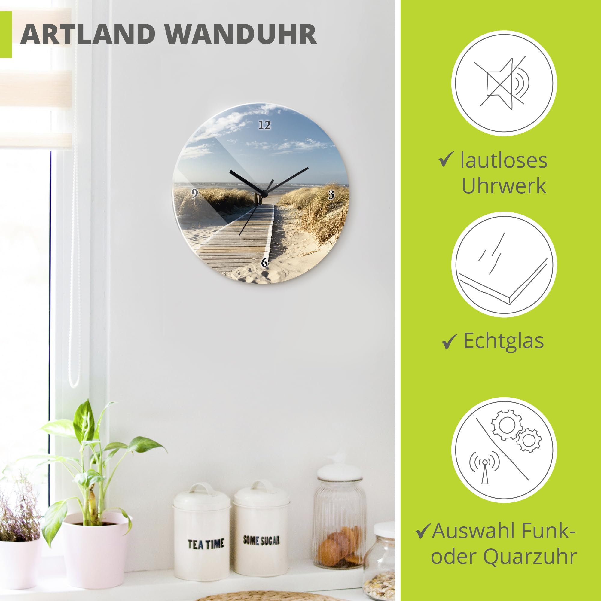 artland-wanduhren-nordseestrand-glas-wanduhr-30-cm-lautlos-quarz image 2