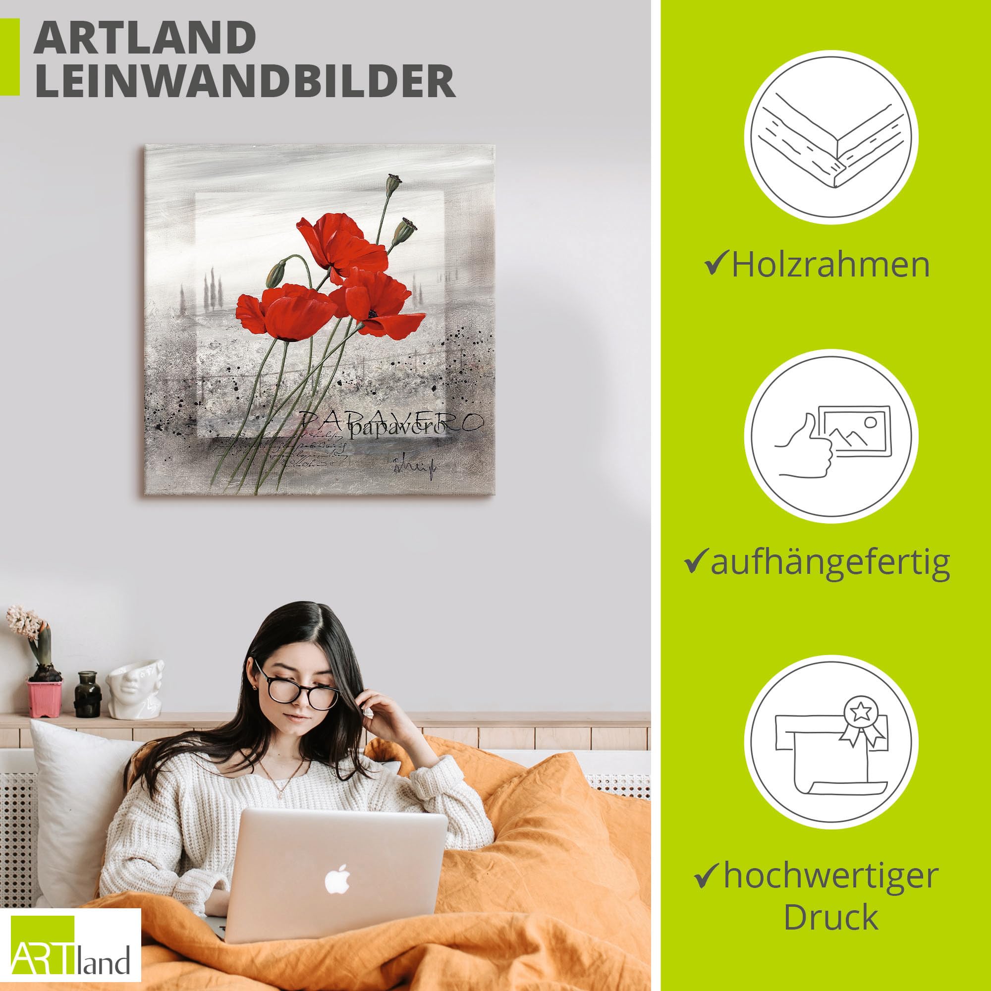 artland-leinwandbilder-mohnblumen-am-morgen-leinwandbild-40x40-rote-mohnblumen image 3