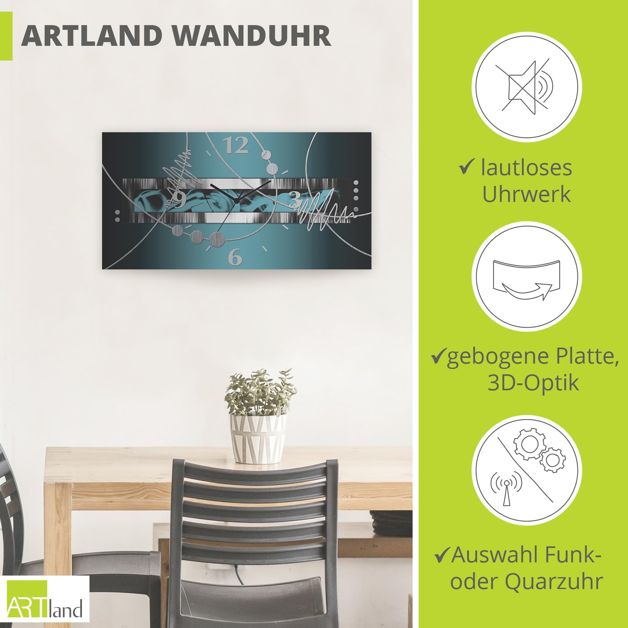 artland-wanduhren-quarzuhr-wanduhr-50x25-cm-3d-abstrakt image 2