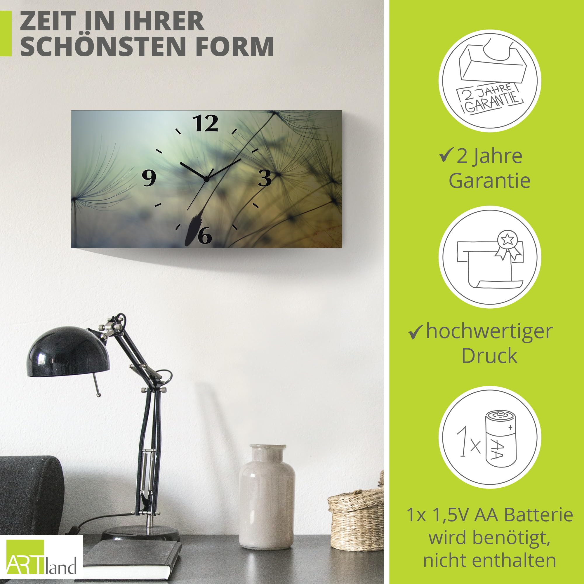 artland-wanduhren-funkuhr-50x25-cm-pusteblume-natur-t5xl image 3