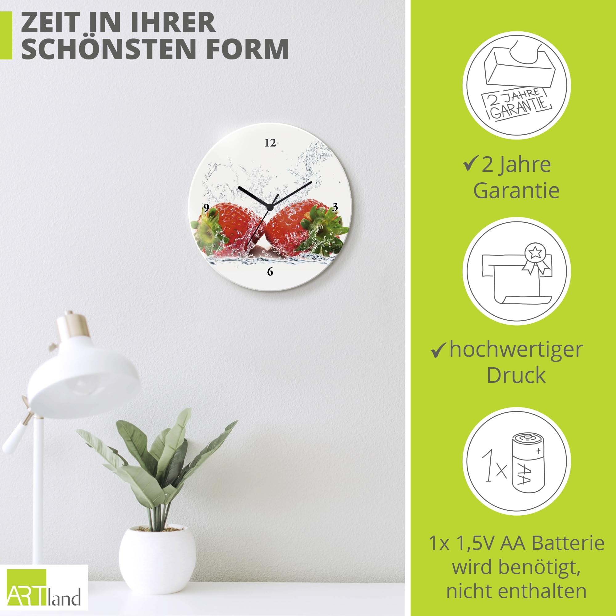 artland-erdbeere-wanduhr-glas-30-cm-funkuhr-lautlos image 3