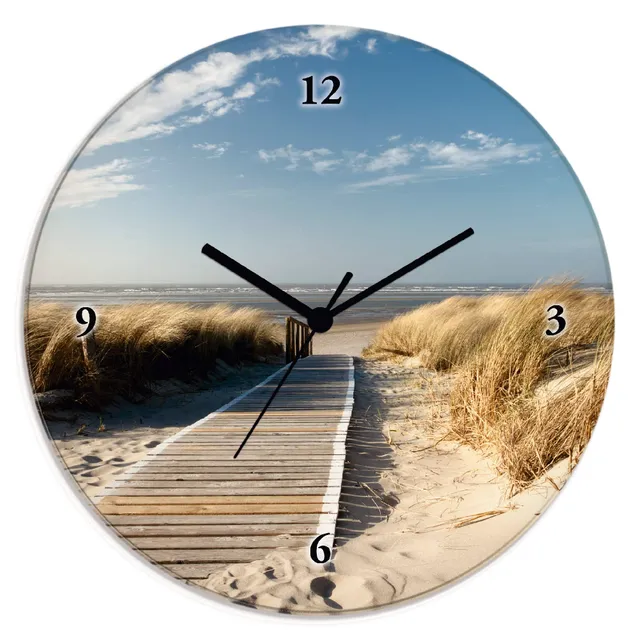 artland-wanduhren-nordseestrand-glas-wanduhr-30-cm-lautlos-quarz image 1