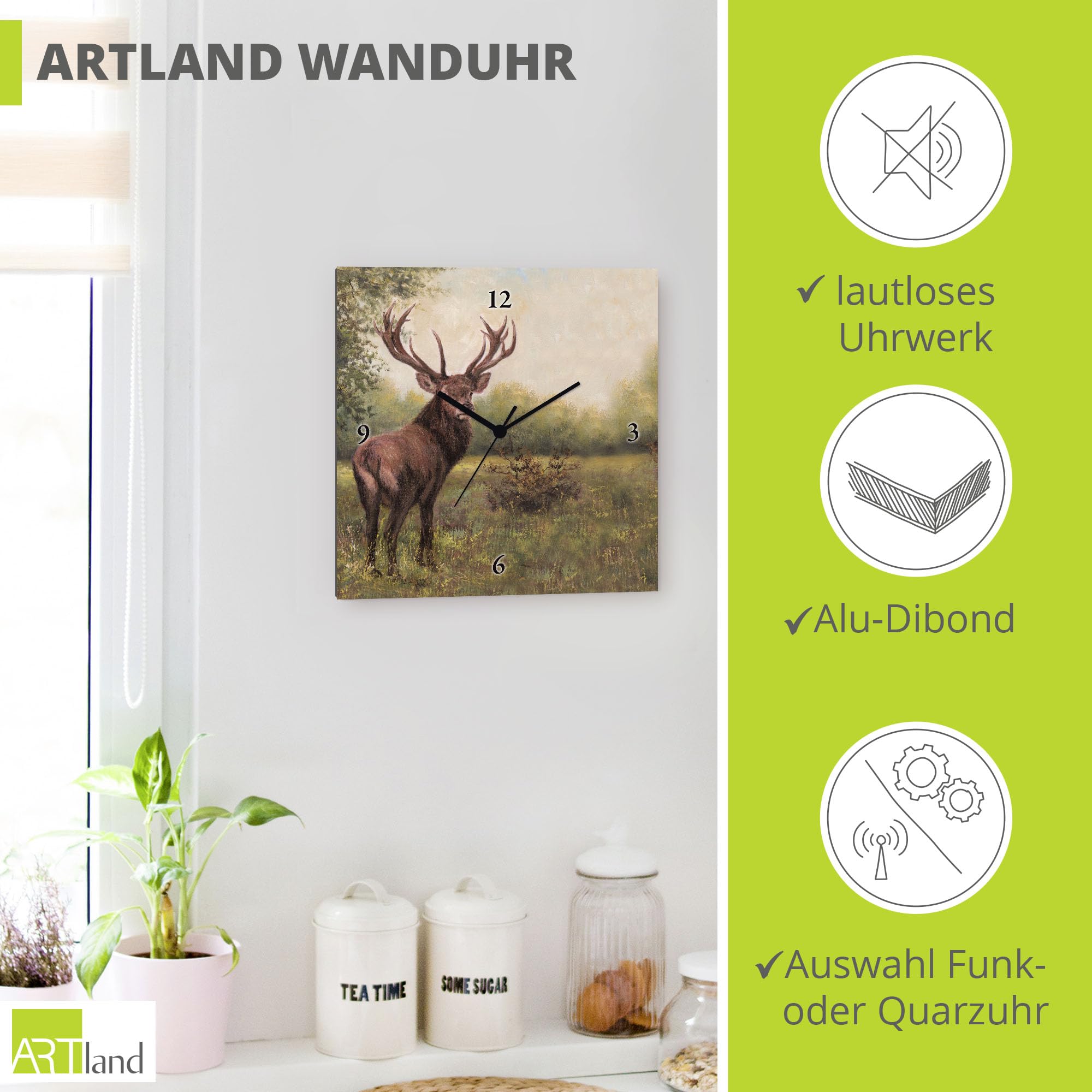 artland-wanduhren-t9rb-wanduhr-30x30-cm-hirsch-lautlos image 2