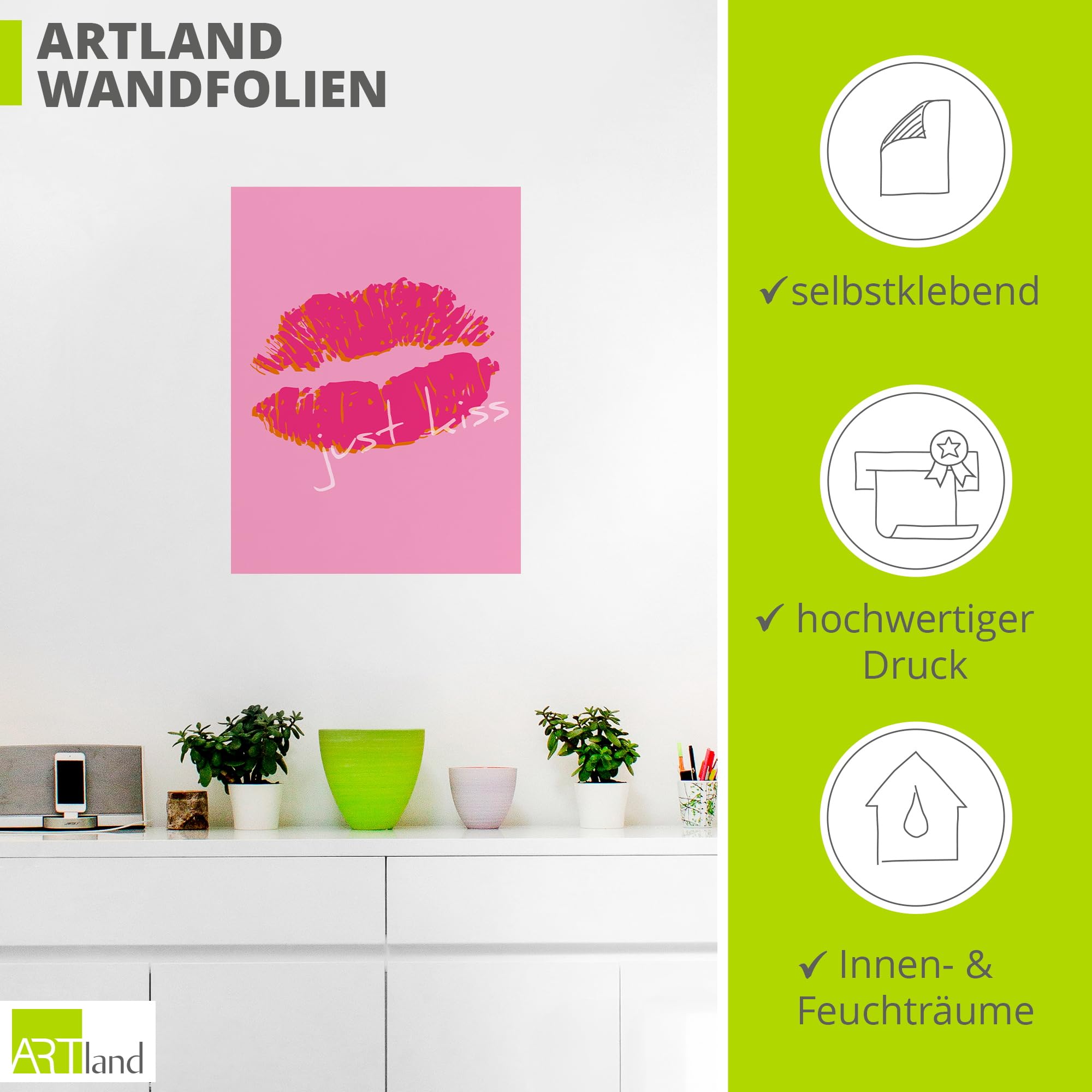 artland-wandaufkleber-just-kiss-wandtattoo-45x60-cm-pink image 3
