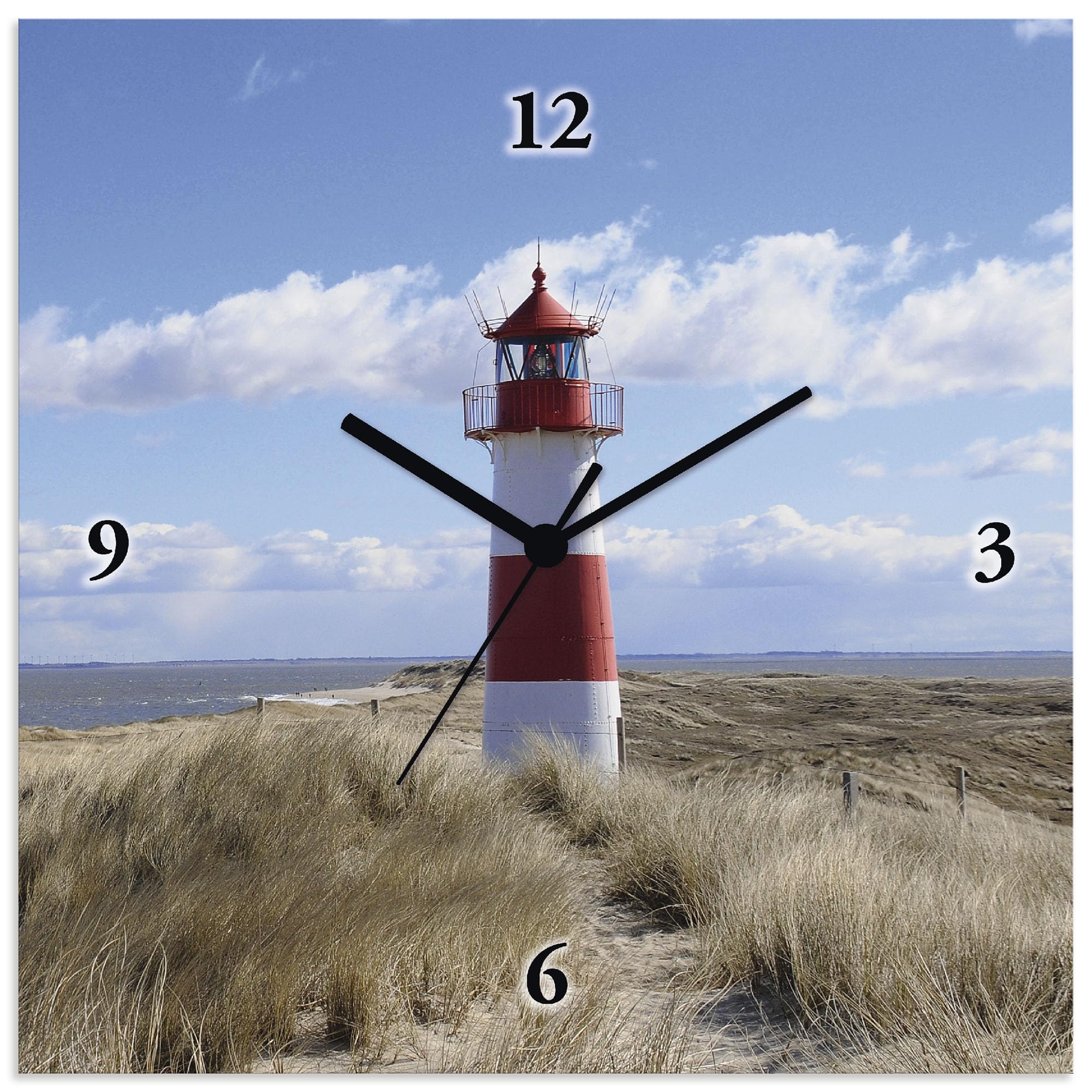 artland-wanduhren-funkuhr-30x30-strand-leuchtturm-rot-wei image 1