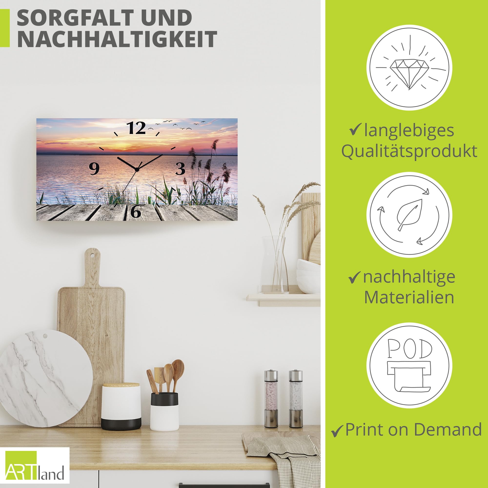 artland-wanduhren-quarzuhr-50x25-cm-lautlos-sonnenuntergang image 5