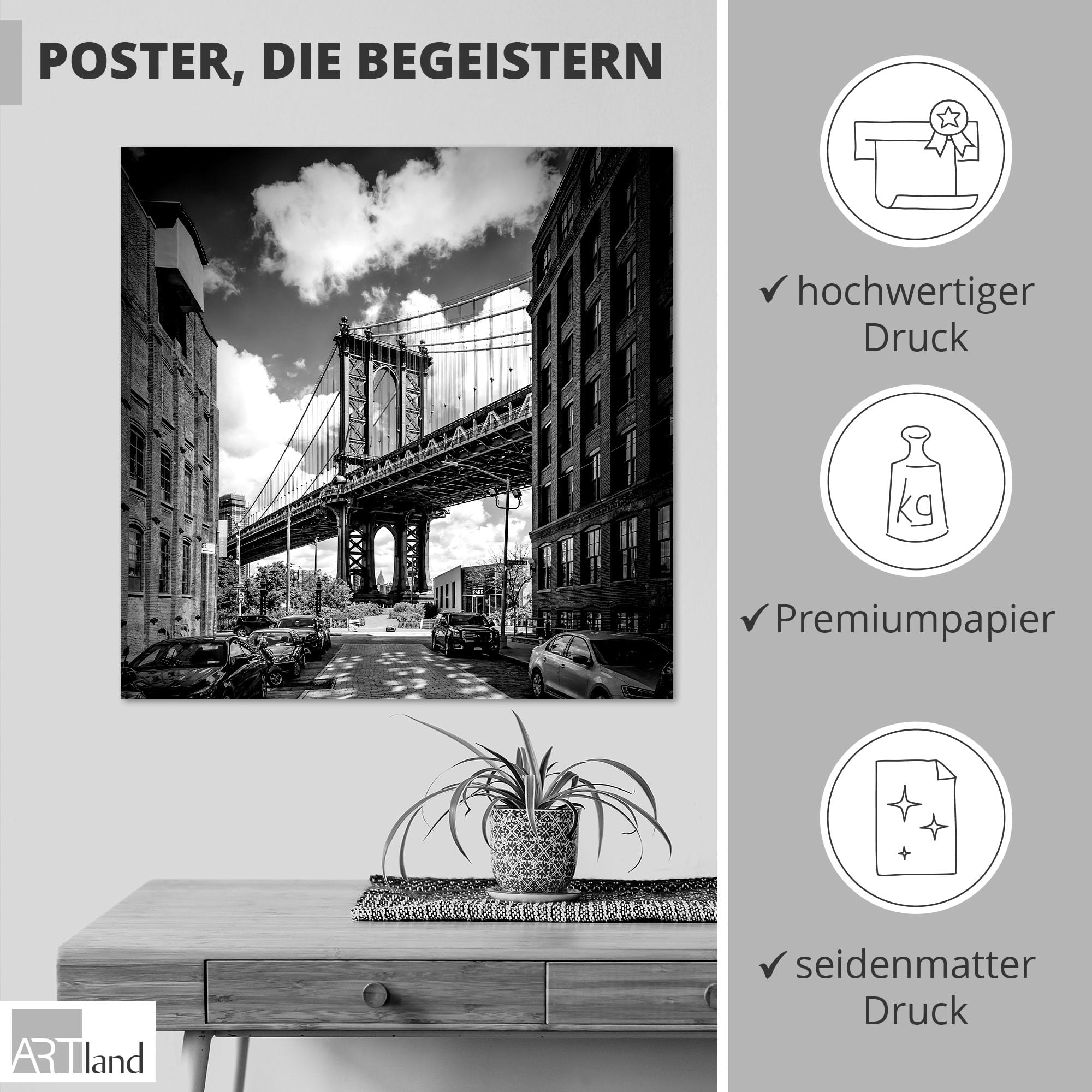 artland-manhattan-bridge-poster-70x70-cm-schwarz-wei image 2