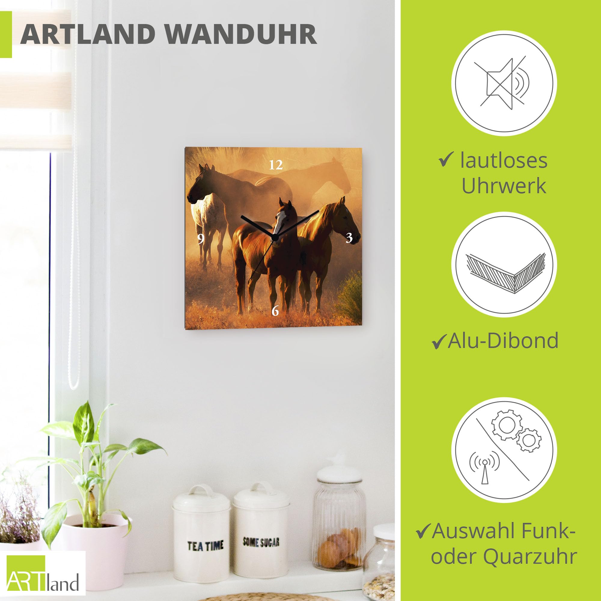 artland-wanduhren-s8sq-wanduhr-30x30-cm-pferde-lautlos image 2