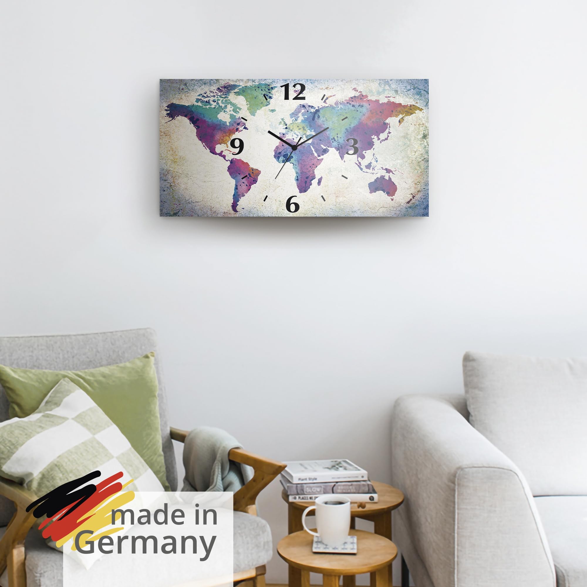 artland-wanduhren-weltkarte-quarzuhr-50x25-cm-bunt image 6