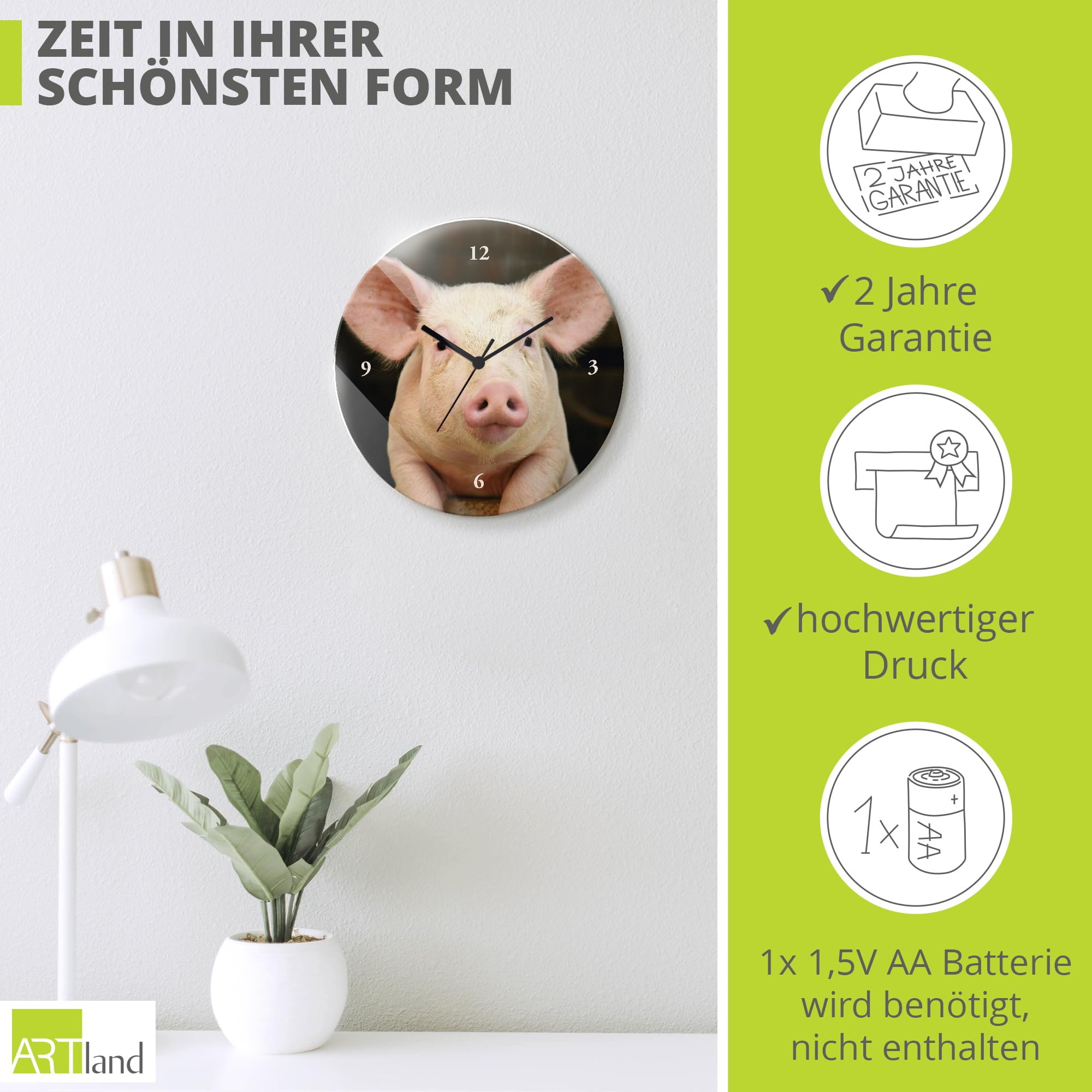 artland-wanduhren-t5xg-funkuhr-schwein-30-cm-lautlos-glas image 3