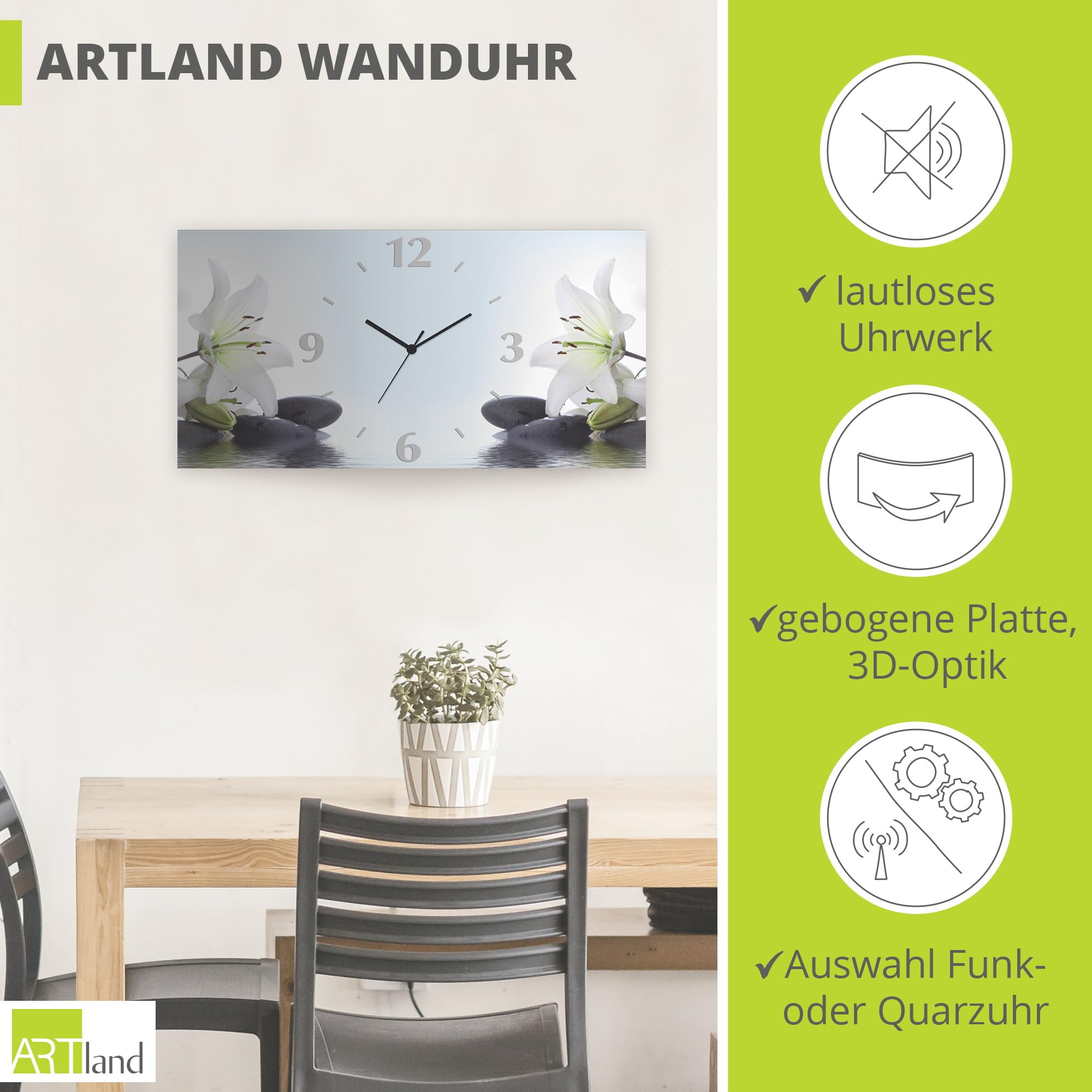 artland-wanduhren-s7ly-wanduhr-60x30-cm-funkuhr-lilien image 2
