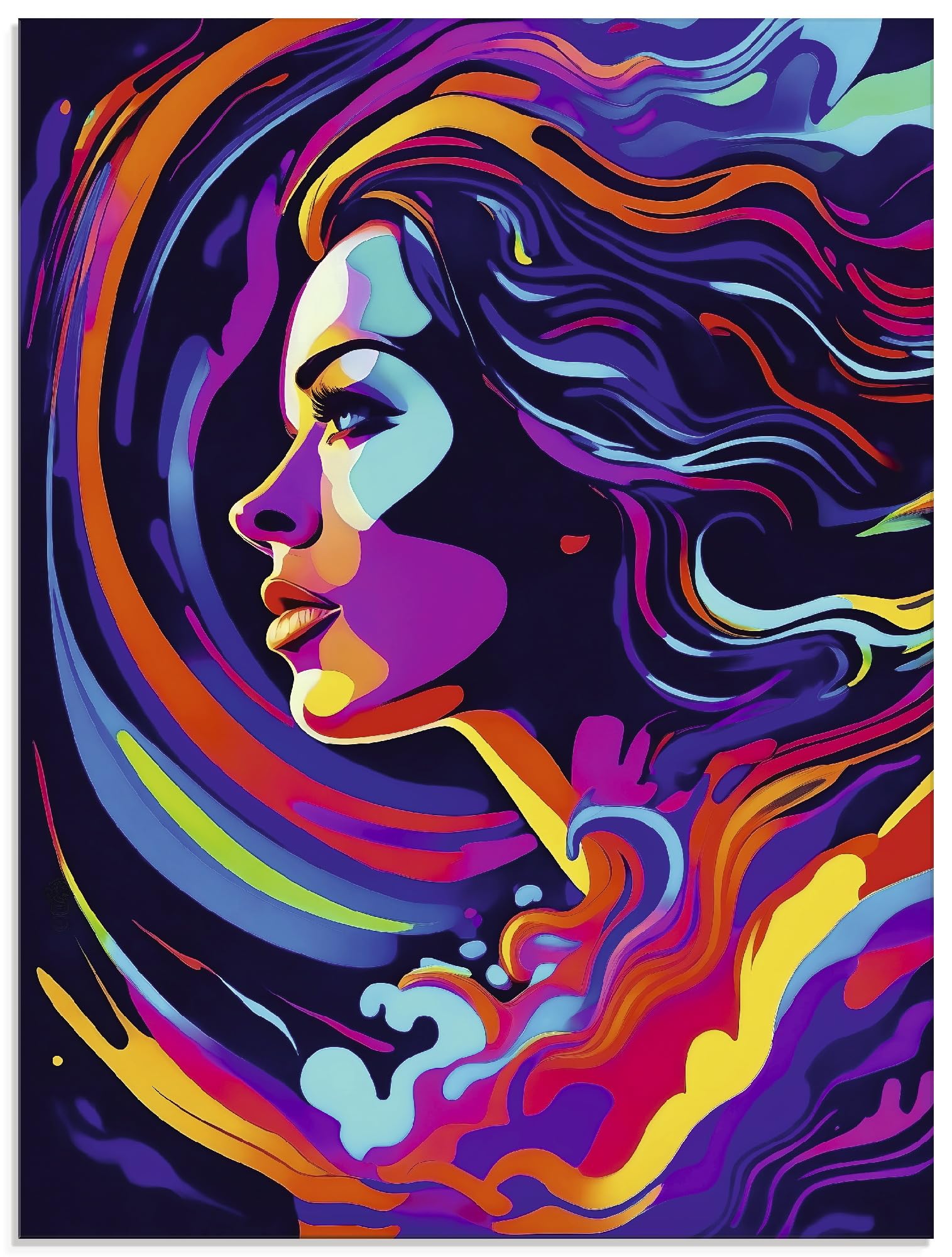 artland-glasbilder-frau-in-bunten-farben-glasbild-60x80-cm-pop-art image 1